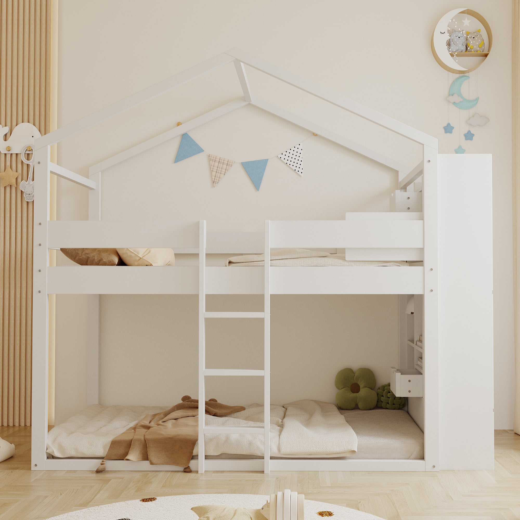 Bunk Bed 90x200cm with Storage Slatted Base Pine Wood White
