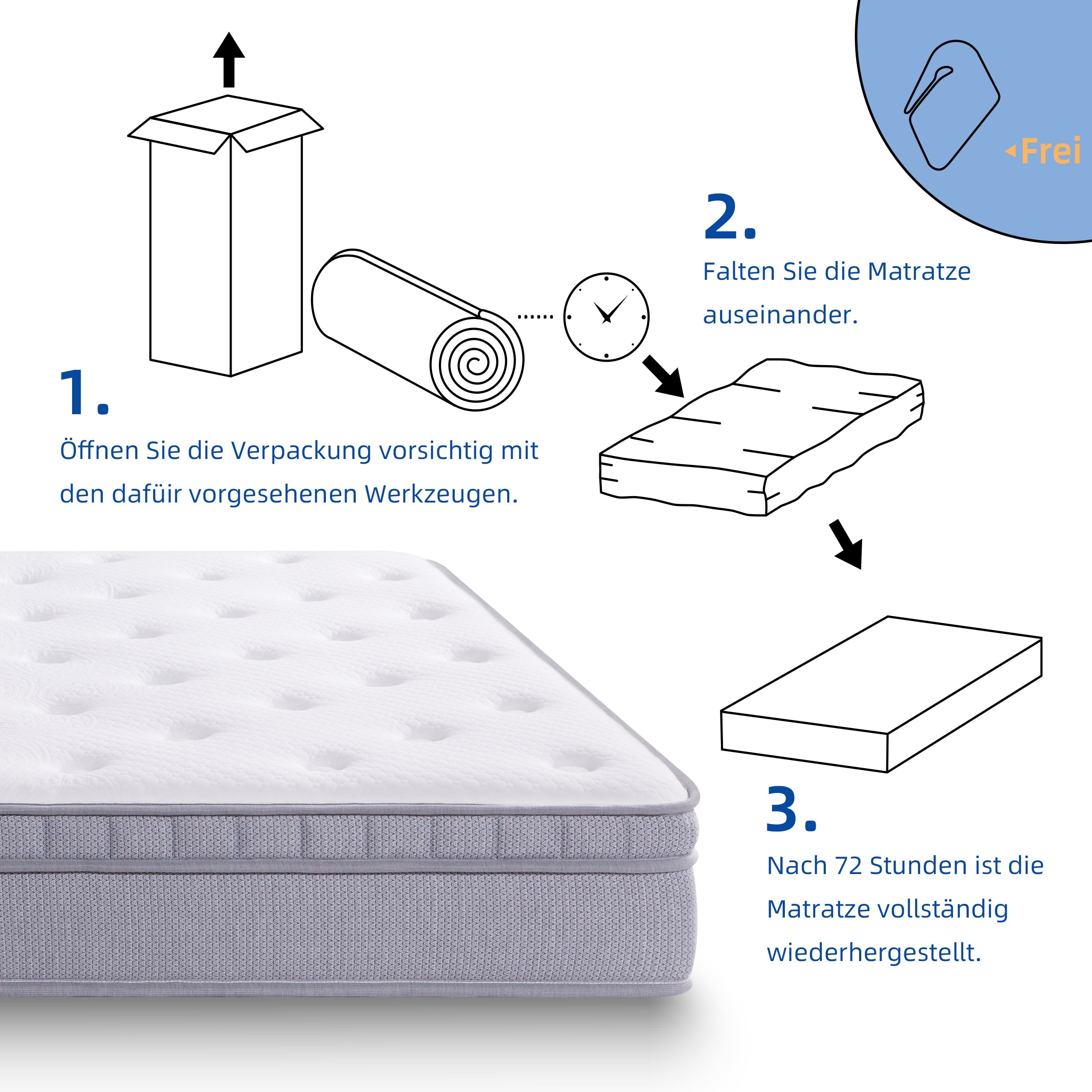 7-Zone Pocket Spring Mattress, 120x200 H3 Ergonomic with Comfort Foam, White