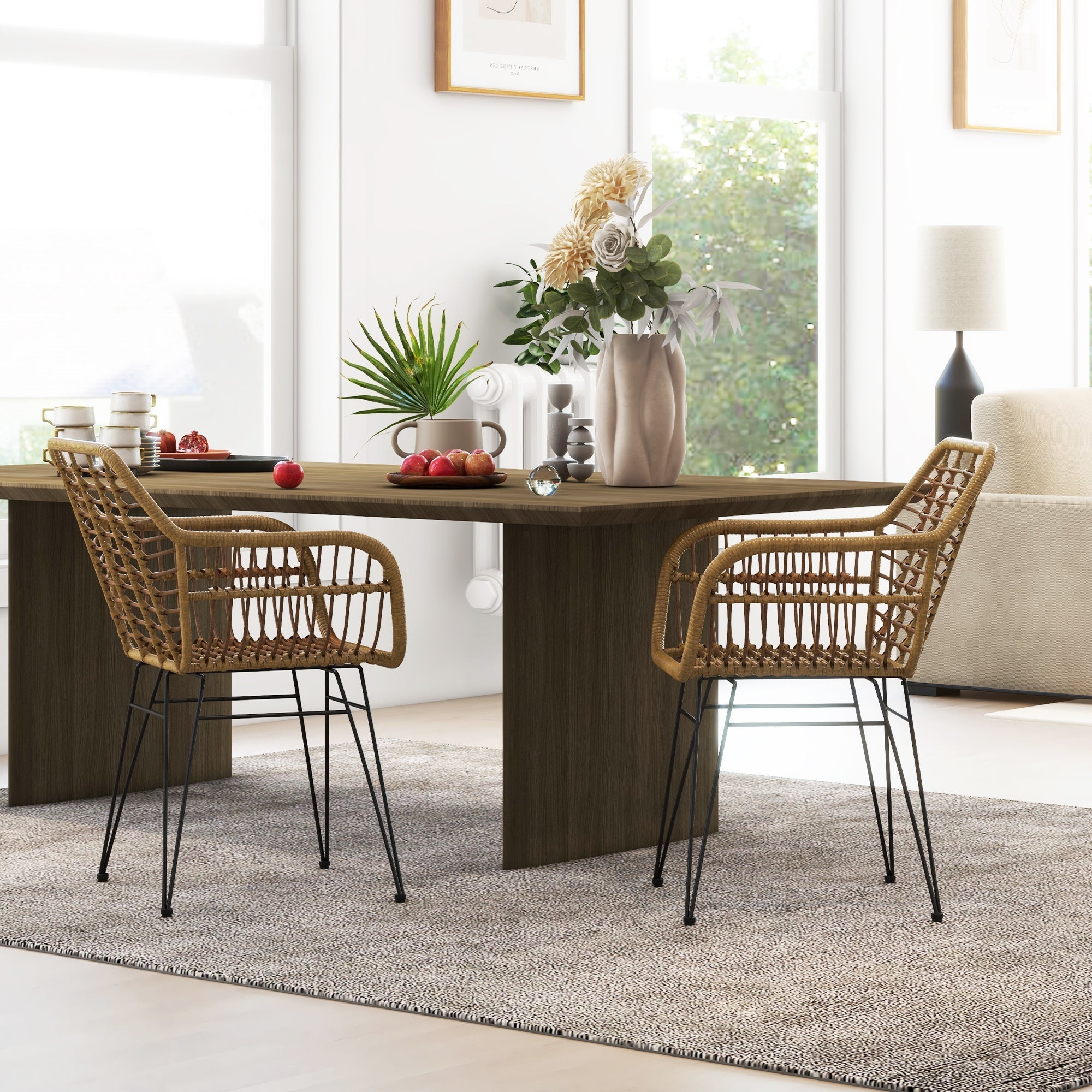 Set of 2 Kitchen Chairs Boho Style PE Rattan - Natural/Black