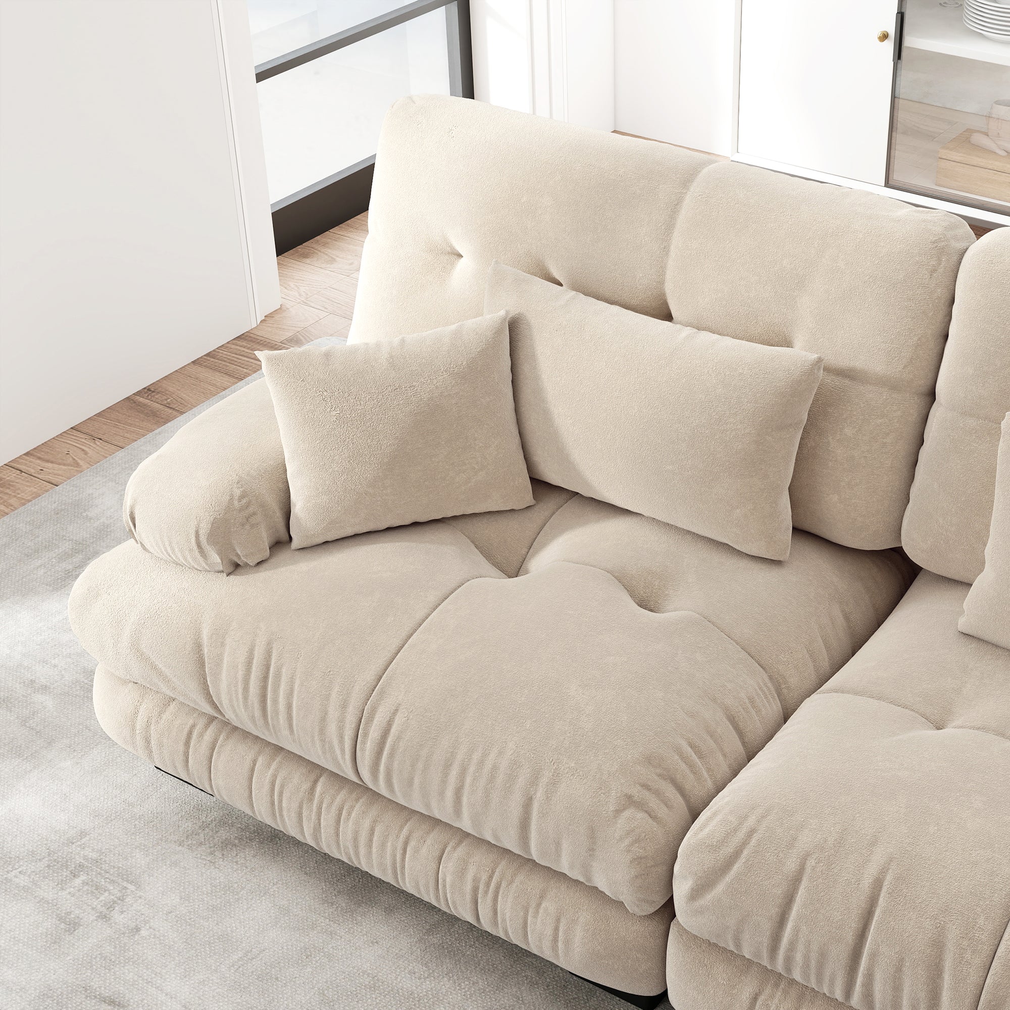 Luxurious Modular Corner Sofa L-Shaped Deep Sleeper Ottoman, Corduroy Chenille Light Brown