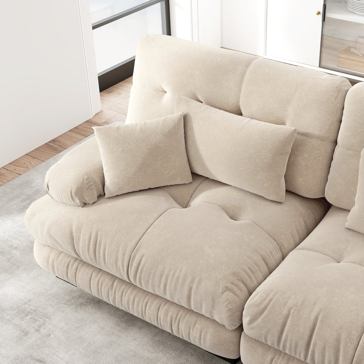 Modular Corner Sofa L-Shaped 4-Seater Cloud Couch Movable Ottoman DIY Combination, Chenille Light Brown