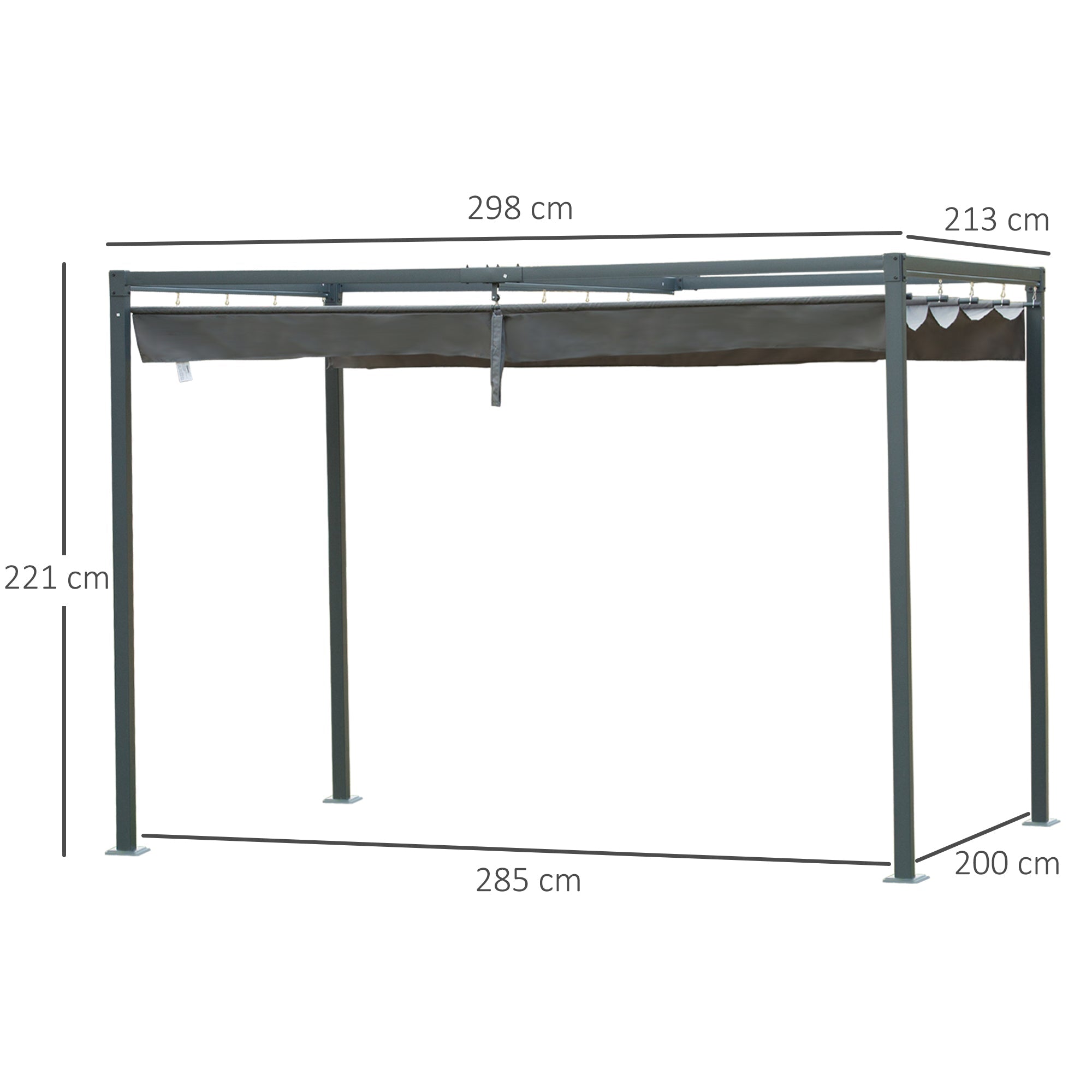 Pergola Pavilion Patio Cover, Sliding Roof 298 x 213 x 221 cm, Weatherproof Polyester Grey