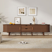 TV Stand with Drawers and Sliding Doors, Oval Cabinet for 70 Inch TV, Dark Oak MDF