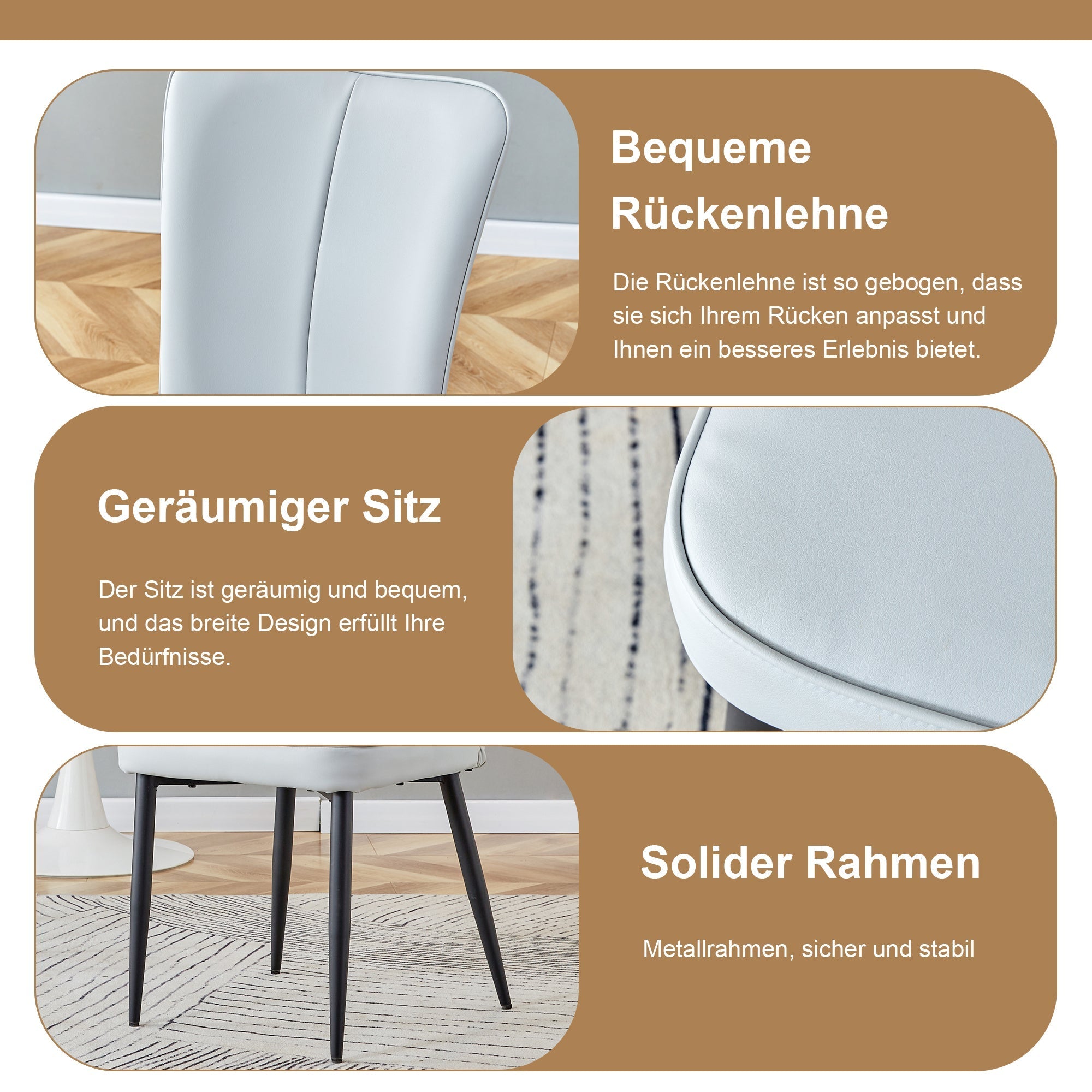 Round Dining Table Set 100cm with 4 PU Chairs - Wood Look/Light Grey