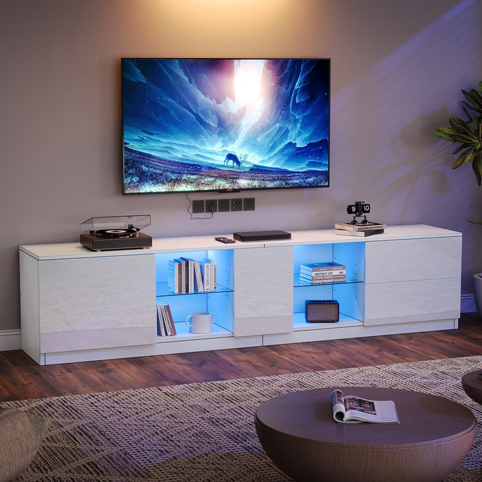 TV Stand 160 x 40 x 52 cm, High-Gloss with LED Lighting, for 65" TVs, Living Room and Bedroom