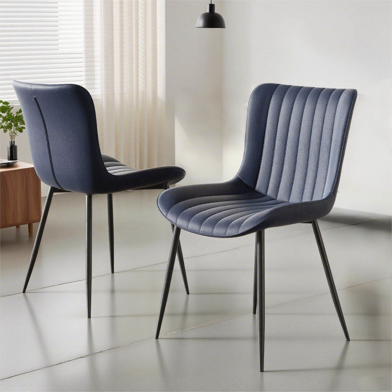 Dining Chairs Set of 2 Armchairs Faux Leather - Blue