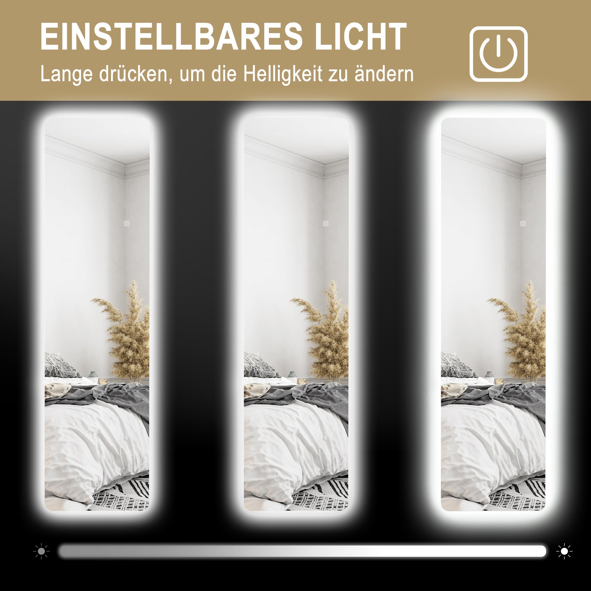 Full-Length Mirror, LED, 3 Light Colors, Transparent
