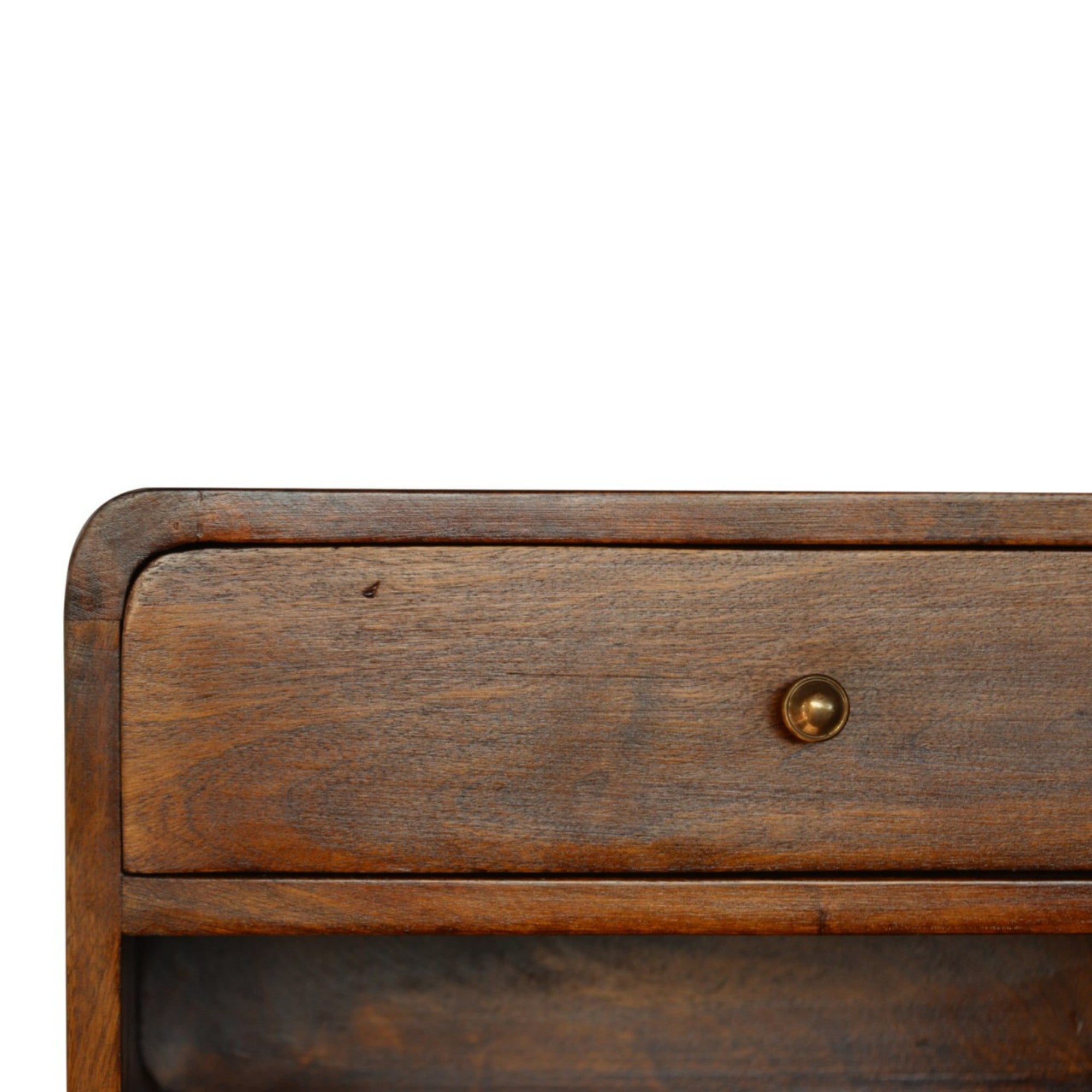 Floating Bedside, 1 Drawer Open Shelf, Dark Brown Solid Wood