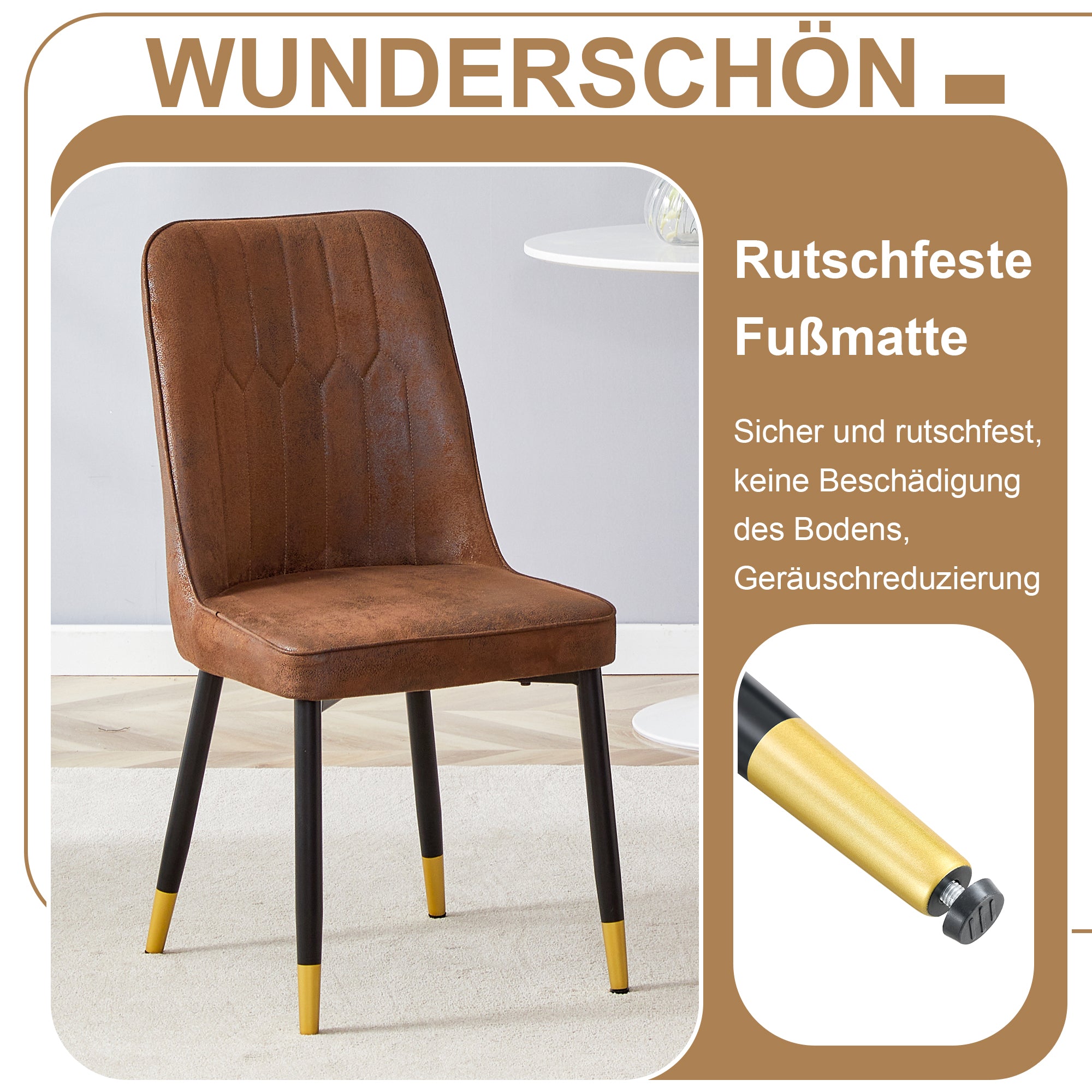 Dining Table Set Round Minimalist 100cm with 2 Chairs Wood Look Brown Tech Fabric