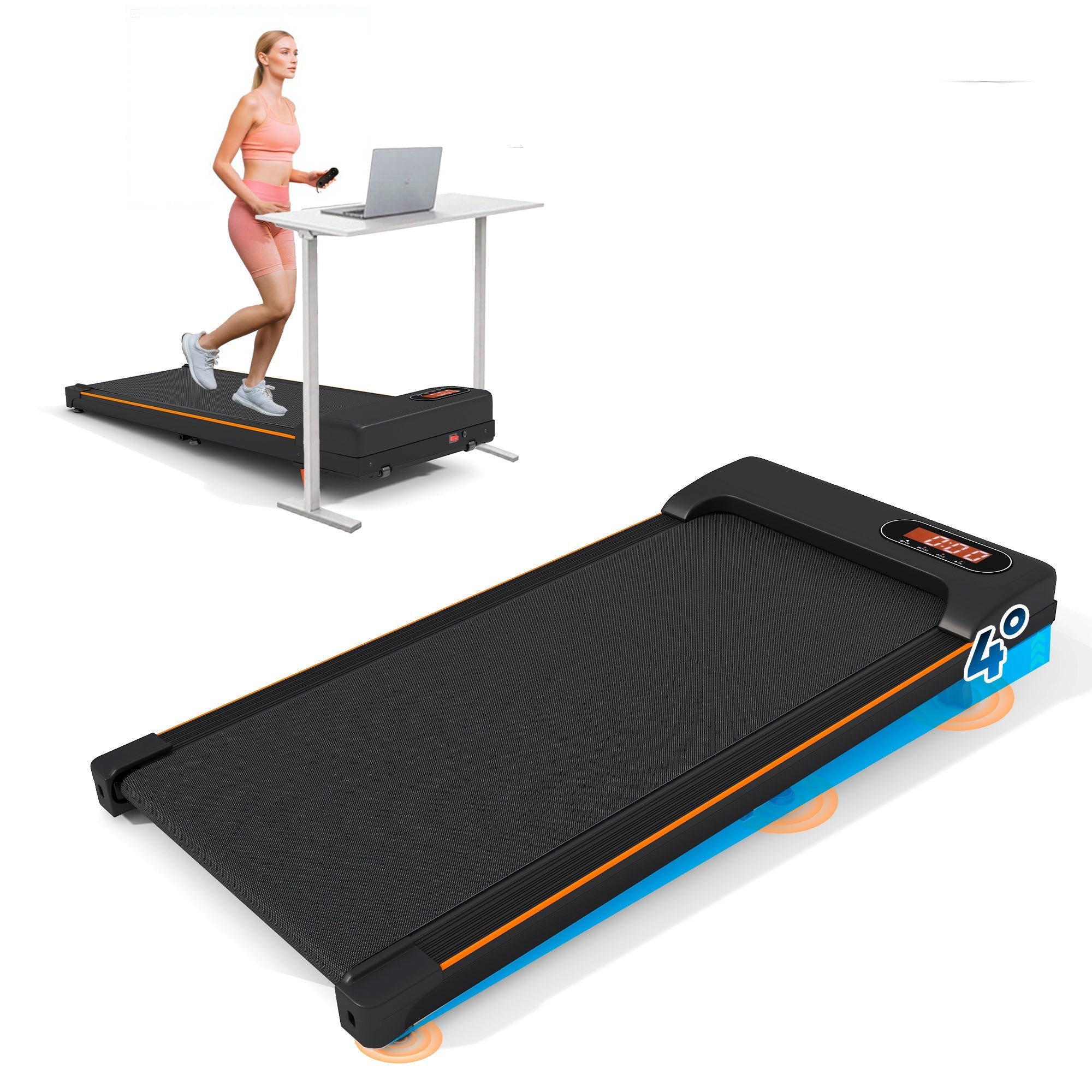 Folding Under Desk Walking Pad Treadmill with Adjustable Incline, Low Noise for Home & Office, Black