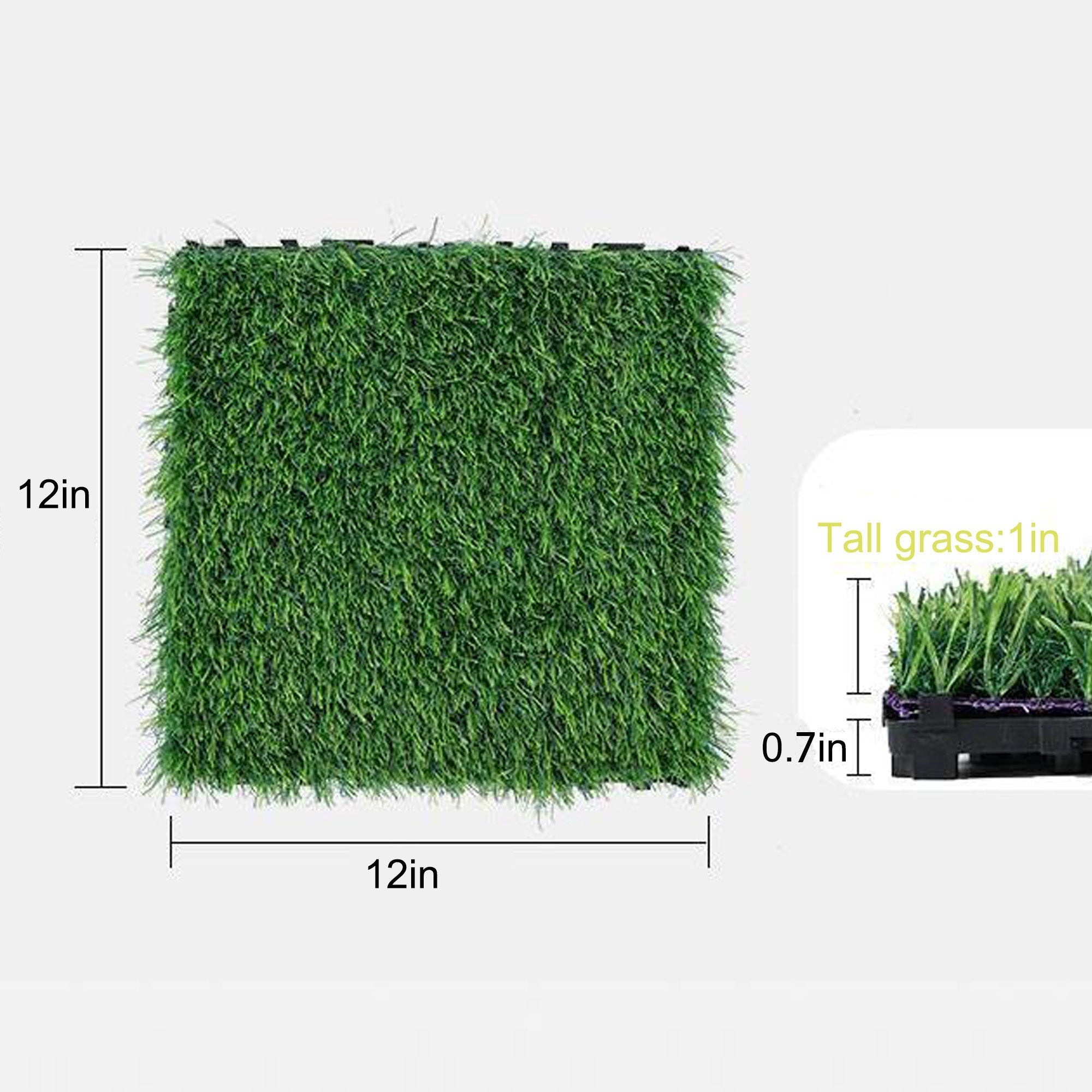 Artificial Lawn Tiles 36pcs Interlocking 12x12 inches - Green