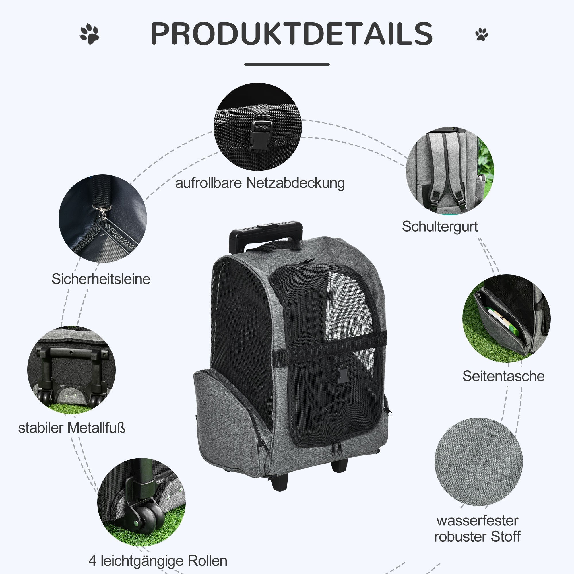 Dog Trolley 2-in-1 Carrier & Pet Backpack, Breathable, Oxford Fabric