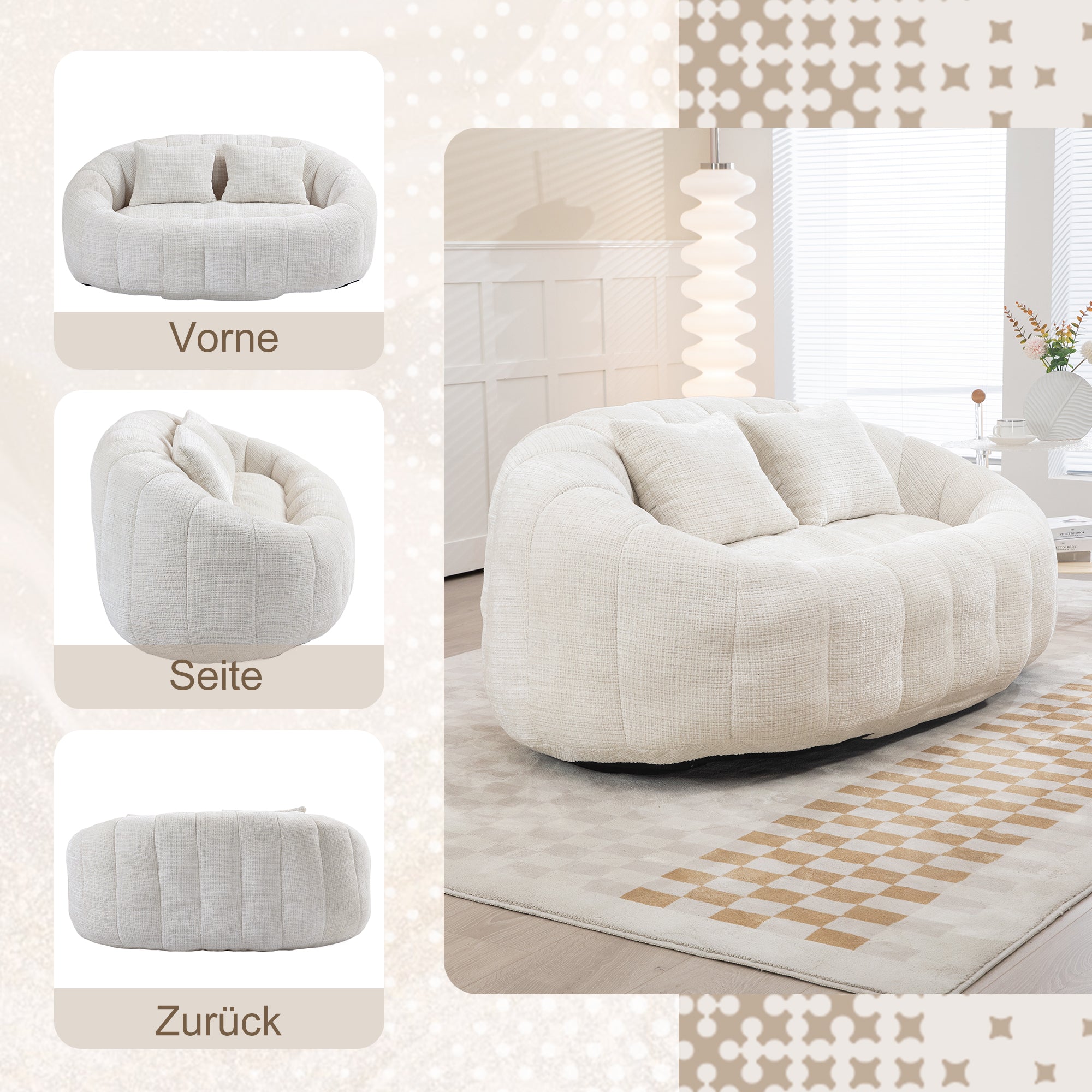 Bean Bag Sofa Lounger High Back Indoor & Outdoor Beige Chenille