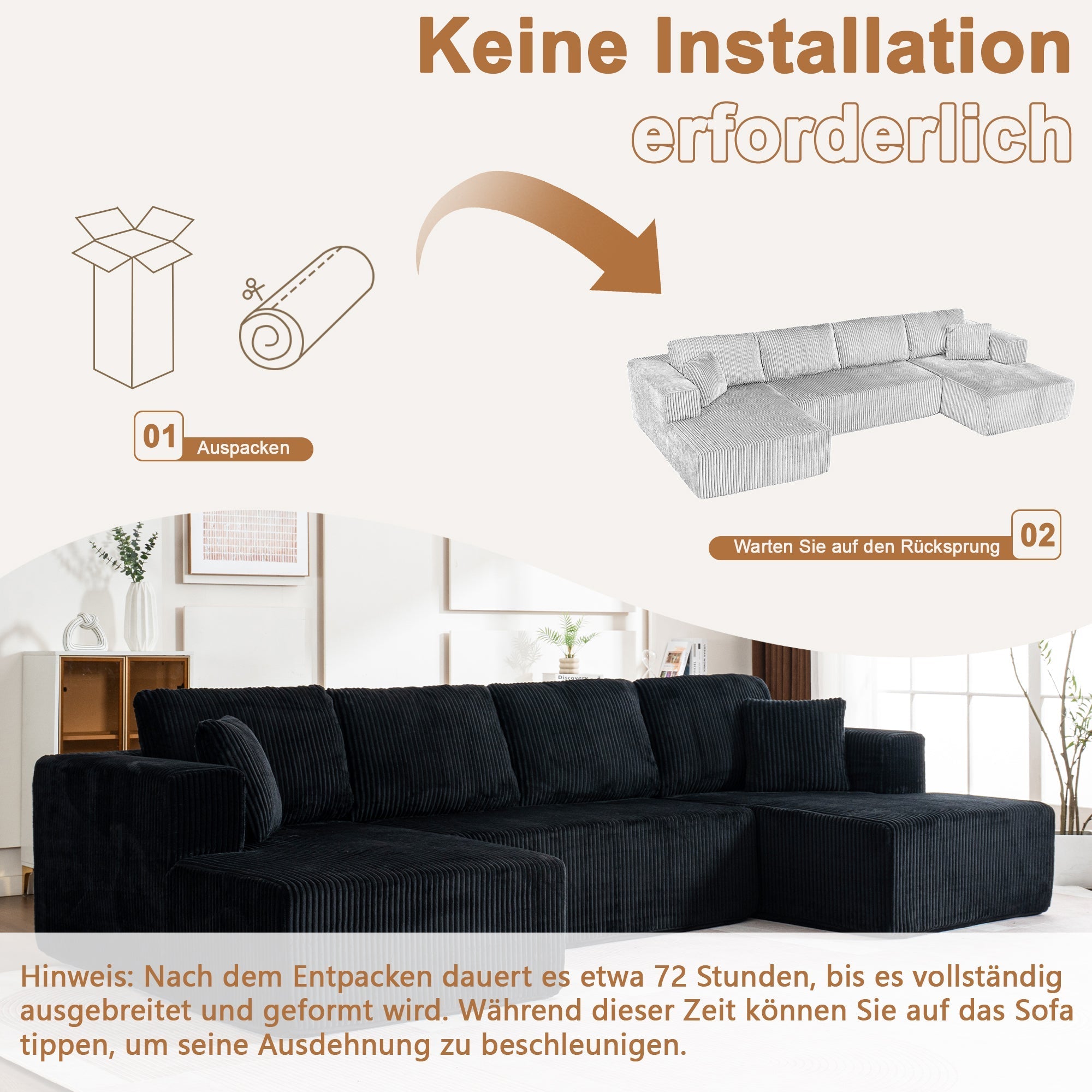 Modern U-Type Modular Sofa with Lounge Chairs and High-Density Sponge, Lamp Plush Fabric