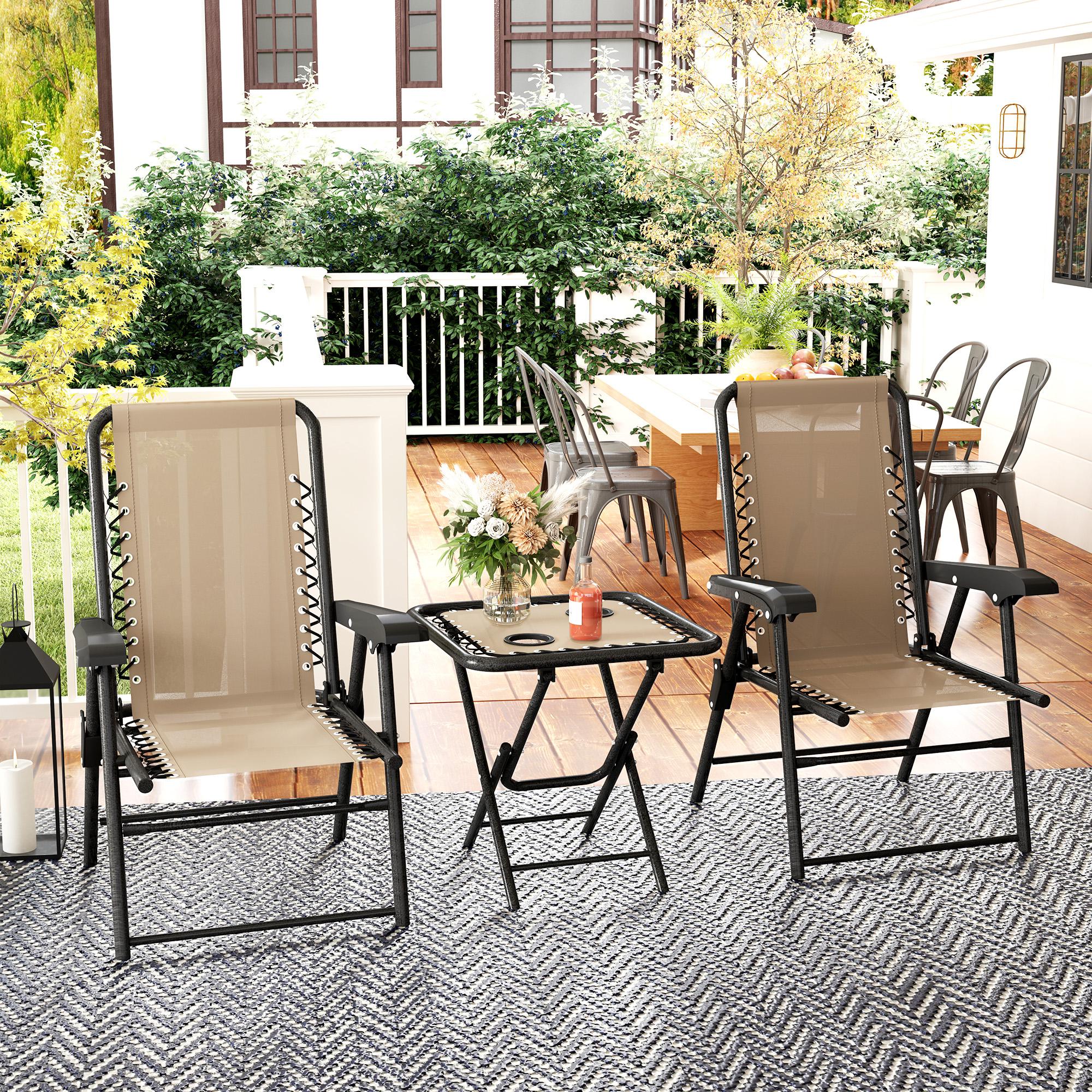 Three-Piece Garden Table and Chair Set Folding Bistro Set Khaki