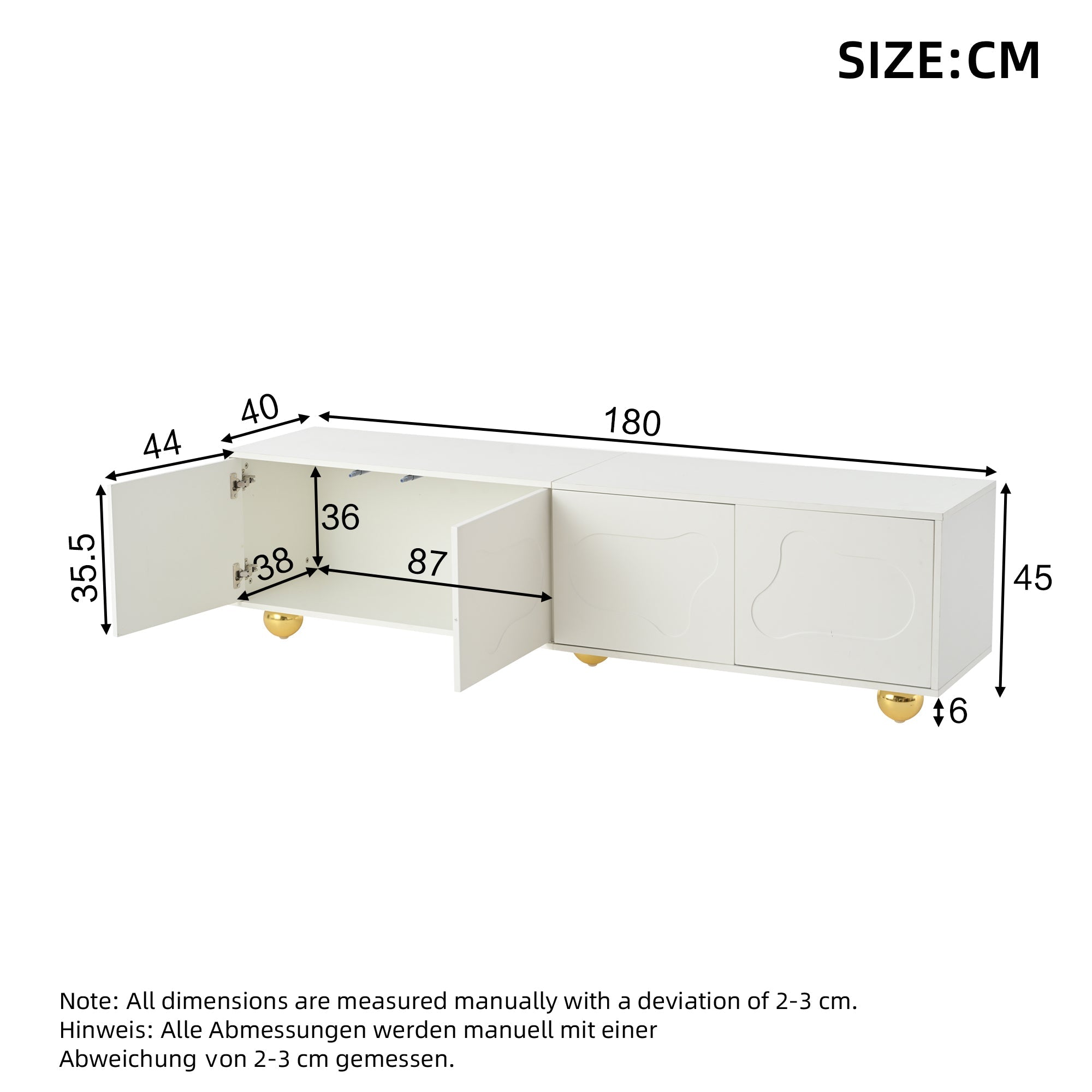 TV Cabinet, Cloud-Shaped Lowboard with 2 Cabinets, 75-inch