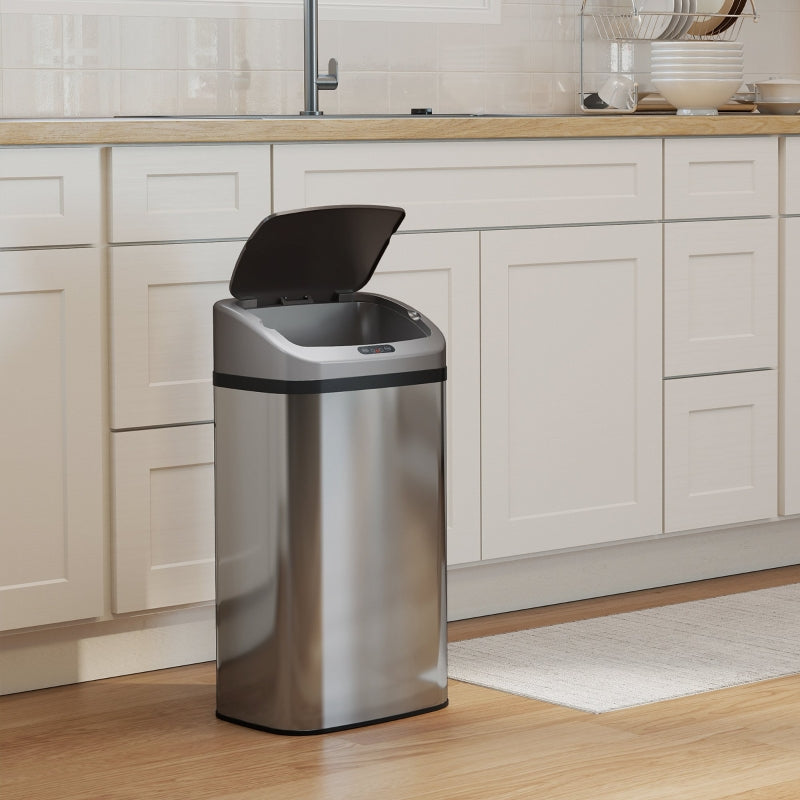 Sensor Trash Can 48L Automatic Closing - Stainless Steel Silver Tone