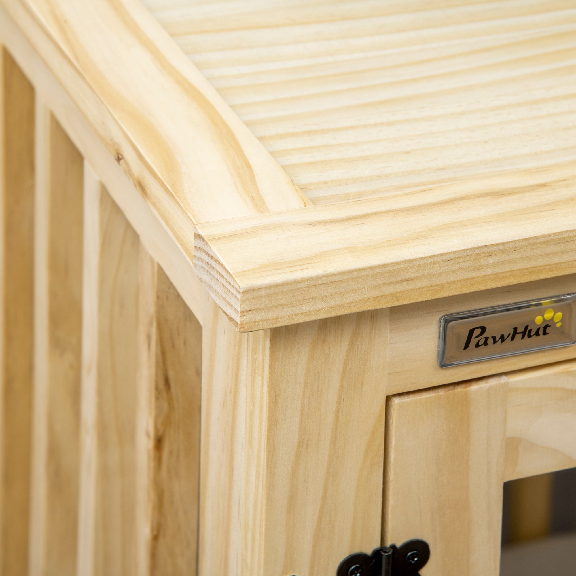 Hundebox für mittelgroße Hunde, Kissen, Naturholz in Cremeweiß