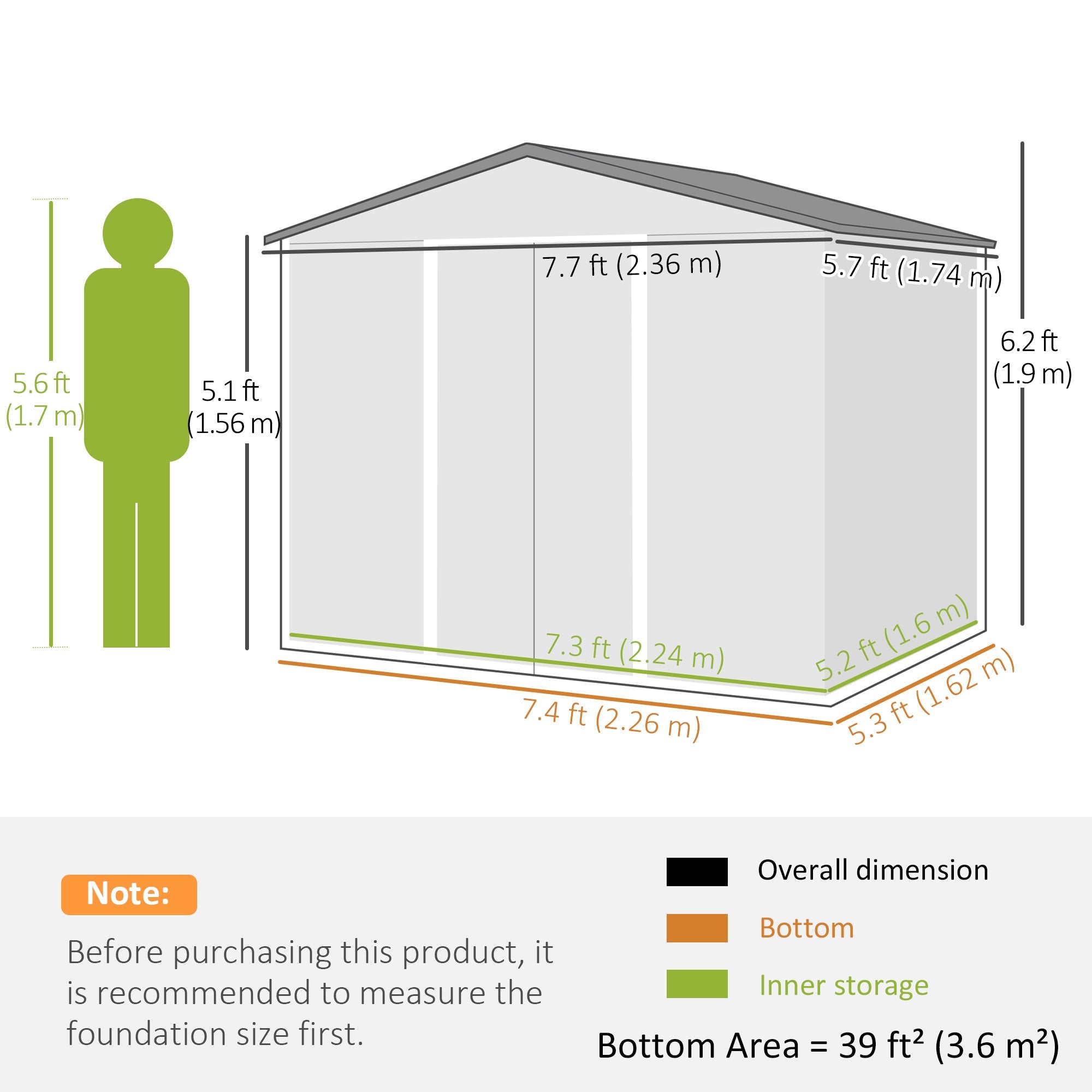 Outdoor Garden Storage Shed 7.7 x 5.7ft Metal with Sliding Doors, Light Grey