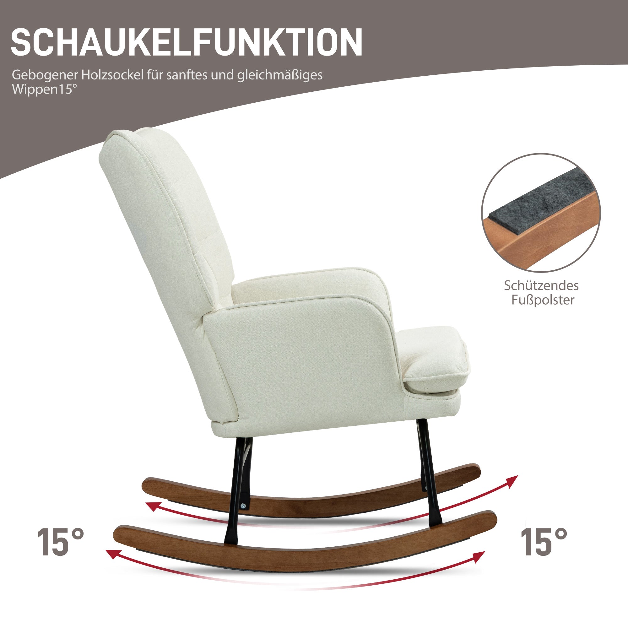 Rocking Chair with Footstool, Armchair/Nursing Chair 130 kg Capacity, Linen Look