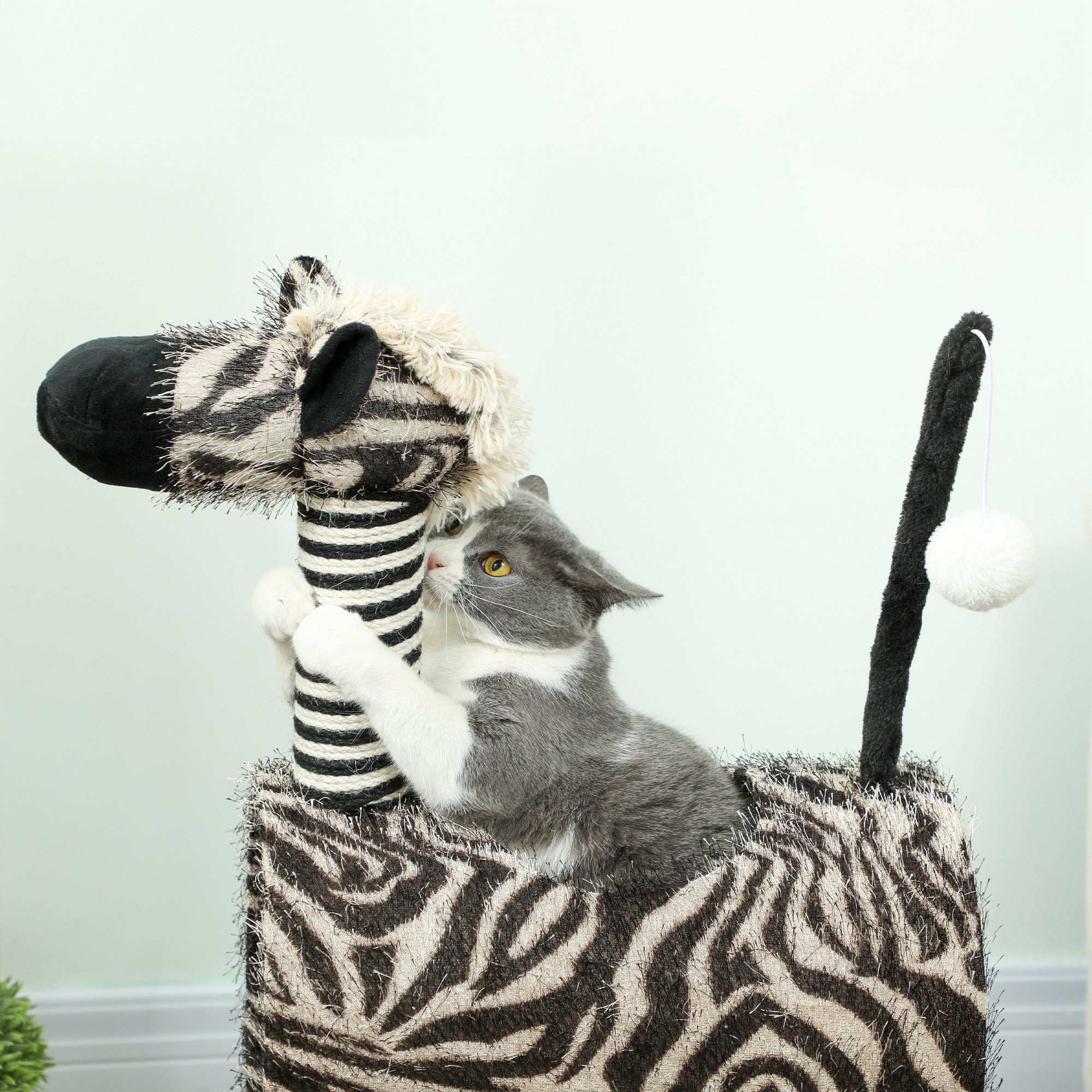 Cat Tree, 93 cm with Tunnel & Scratch Posts, Zebra Design, Black and White