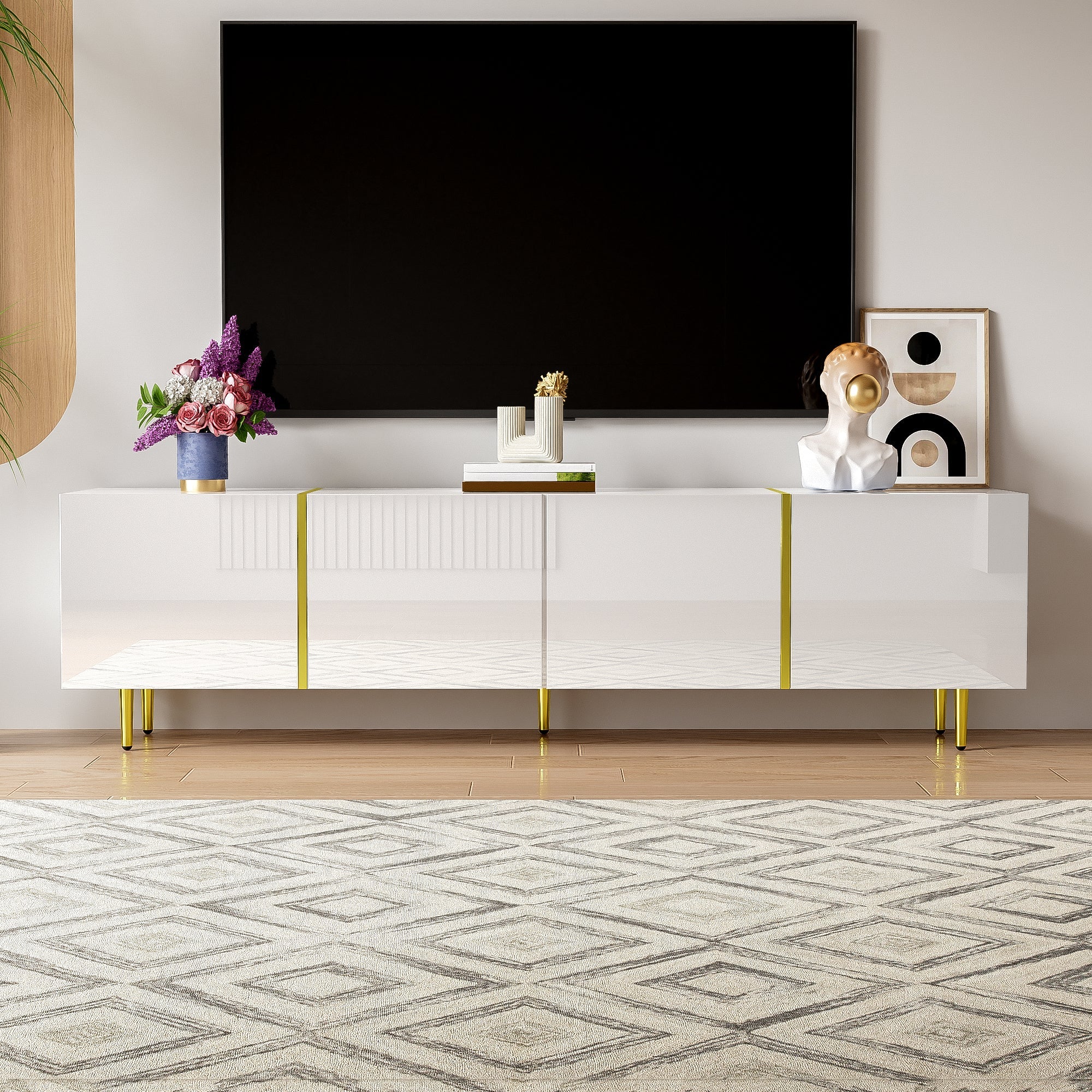 TV cabinet, four doors, modern, white