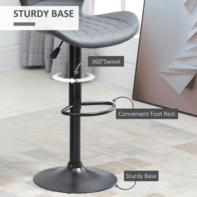 Bar Stools Adjustable Height Swivel Chairs Set of 2, Grey PU Leather