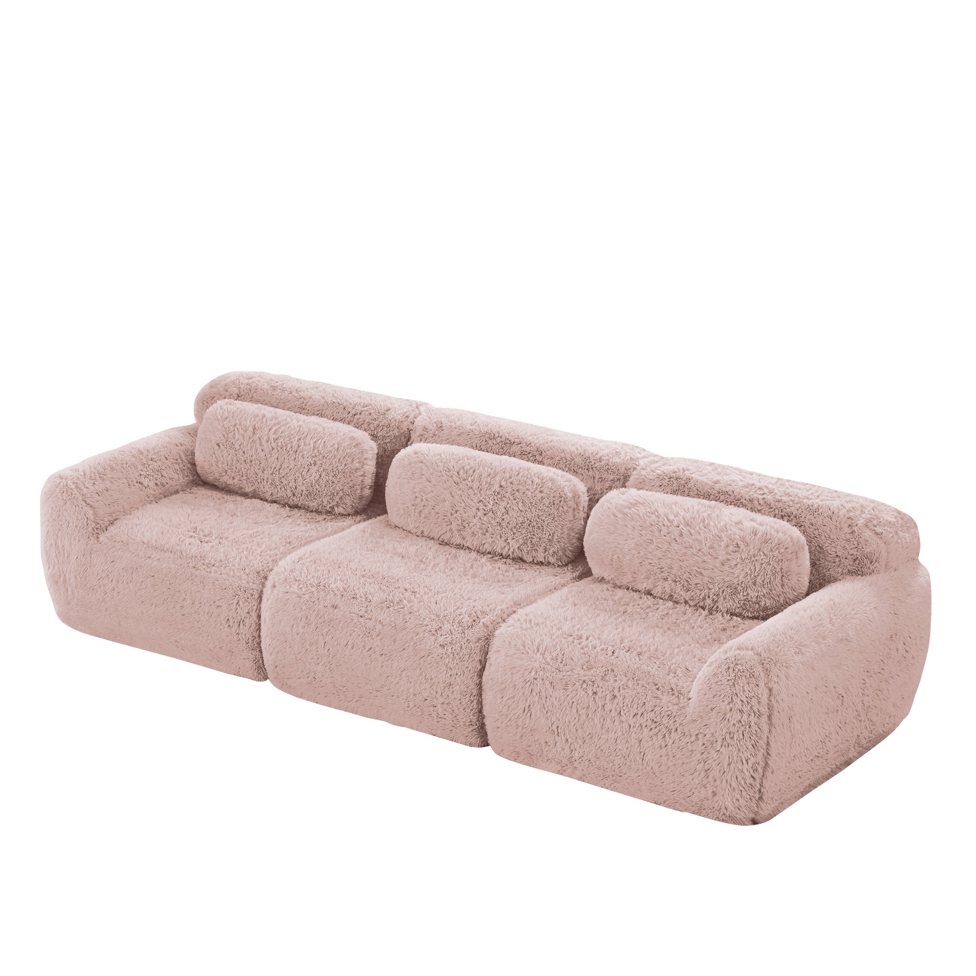 3-seater Deep Sofa Modular Plush Fabric with Cushions - Pink