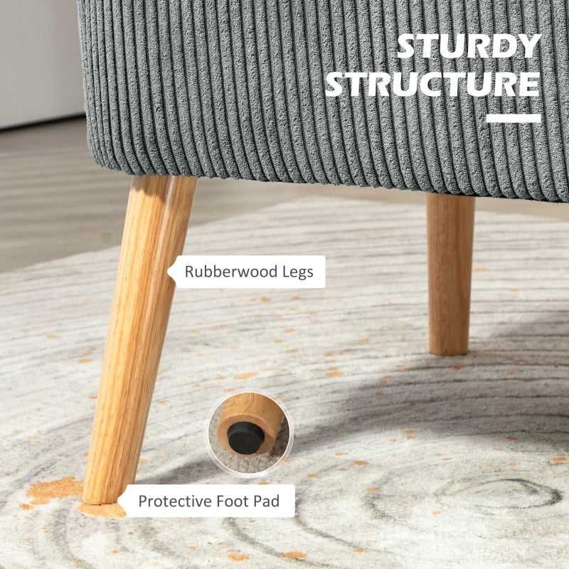 Modern Double Seat Sofa Wood Frame High Back Corduroy Grey