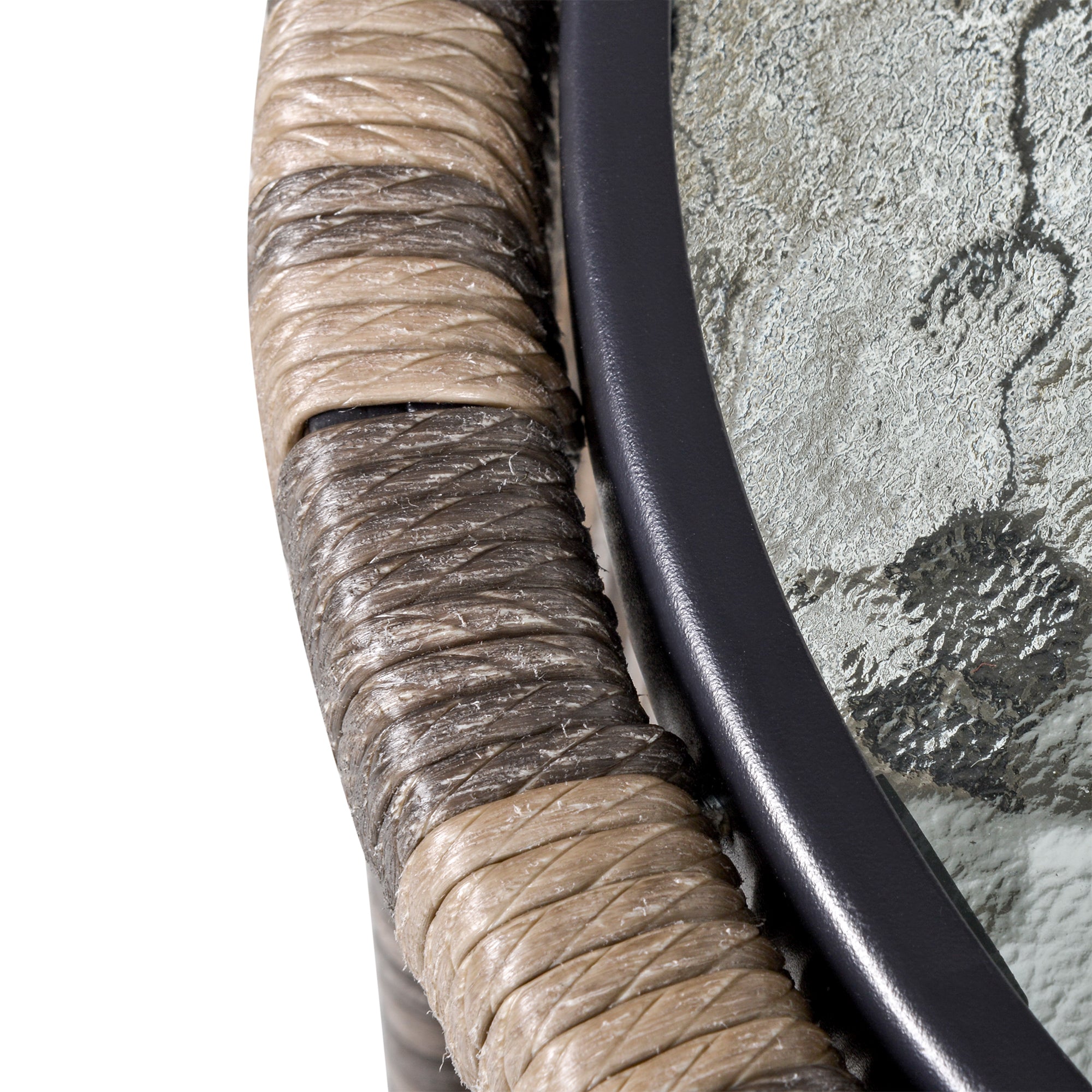 3 Pieces Rattan Bistro Set, Wicker Garden Furniture with Cushions and Glass Top Table, Grey