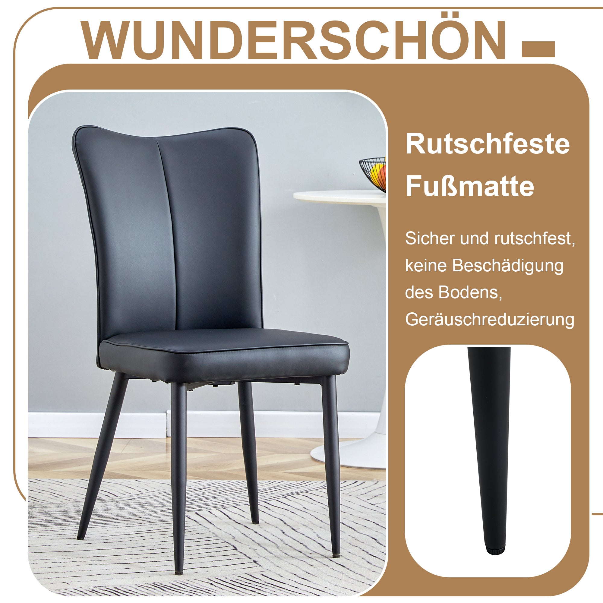 Dining Table Set Round 100cm 4 Chairs - Wood Look/Black PU