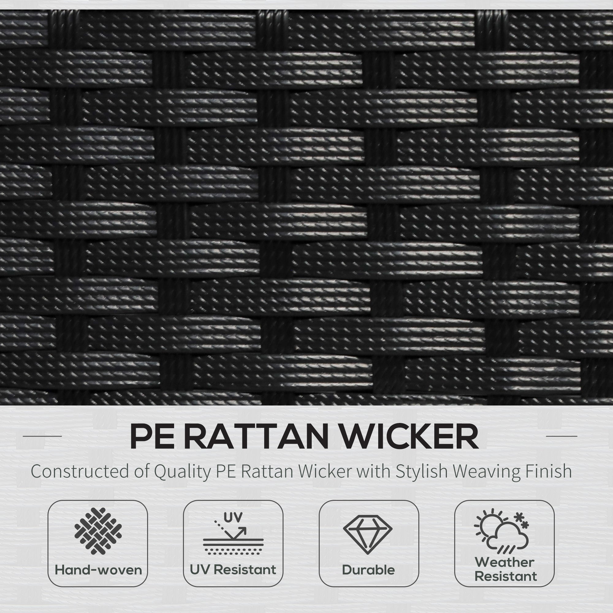 4-Seater Rattan Sofa Set Sectional Sofa Coffee Table with Cushions - Black