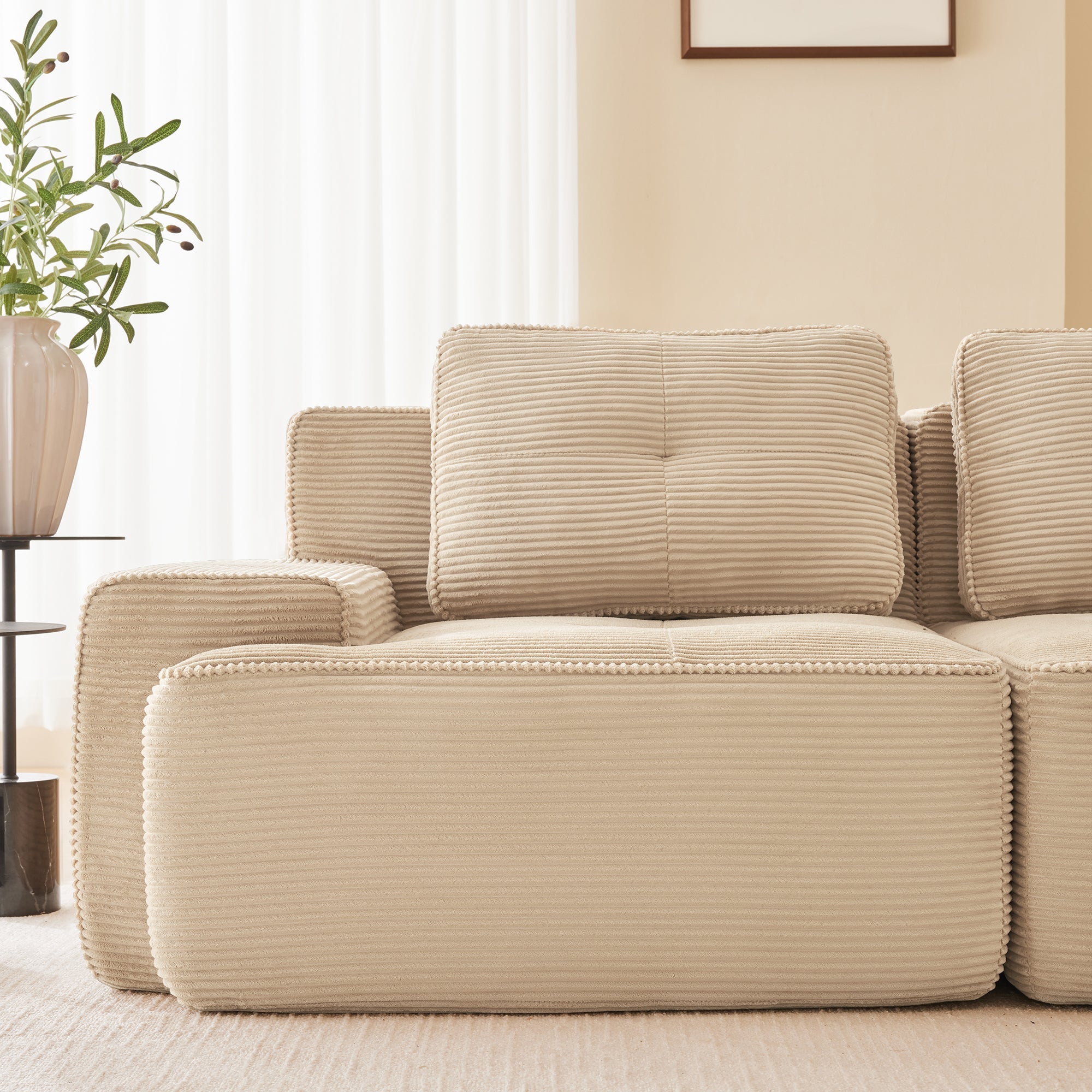 Cloud Modular L-Shaped Sofa 3-Seater Ottoman Boneless Corduroy Beige