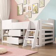 3ft Single Mid Sleeper Cabin Bed with Drawers & Shelf – White Wooden Frame