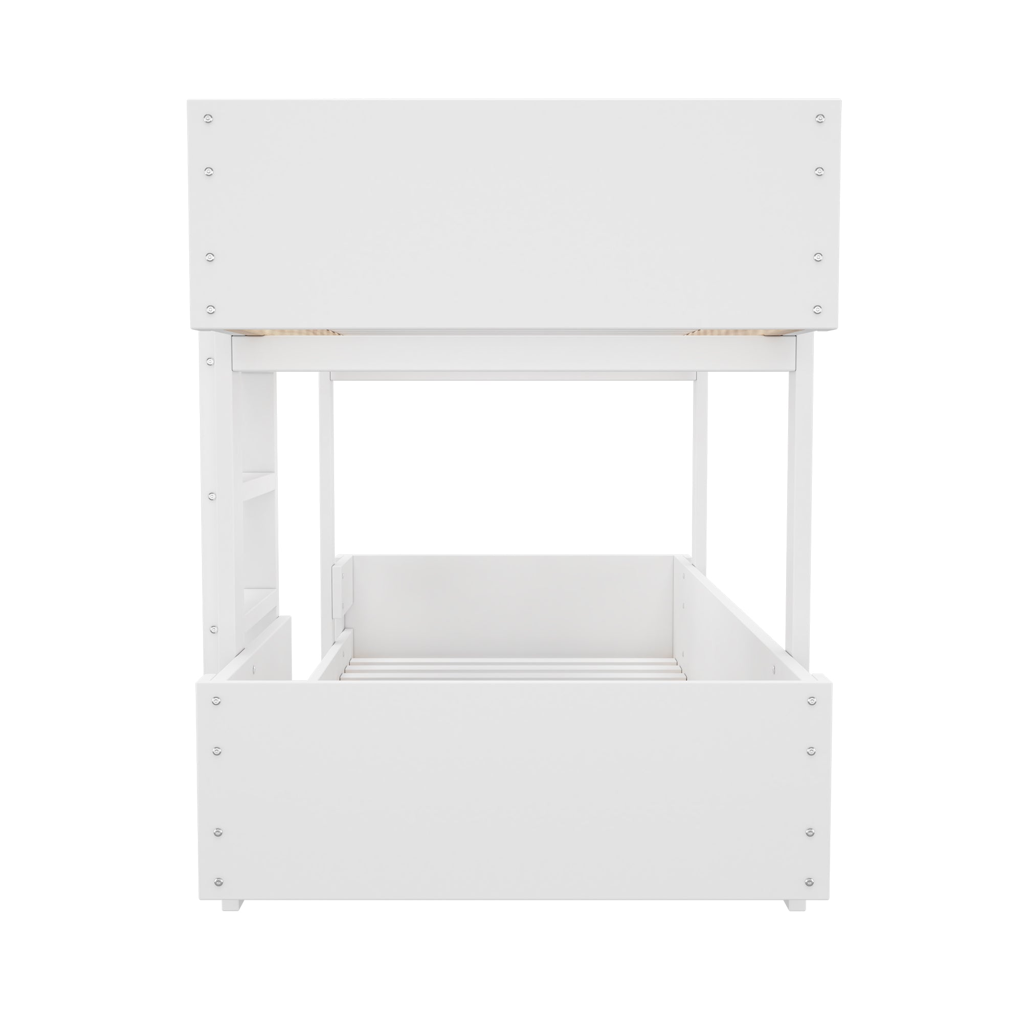 Children's Bunk Bed with Stairs and Reinforced Railing, 90x200cm, White