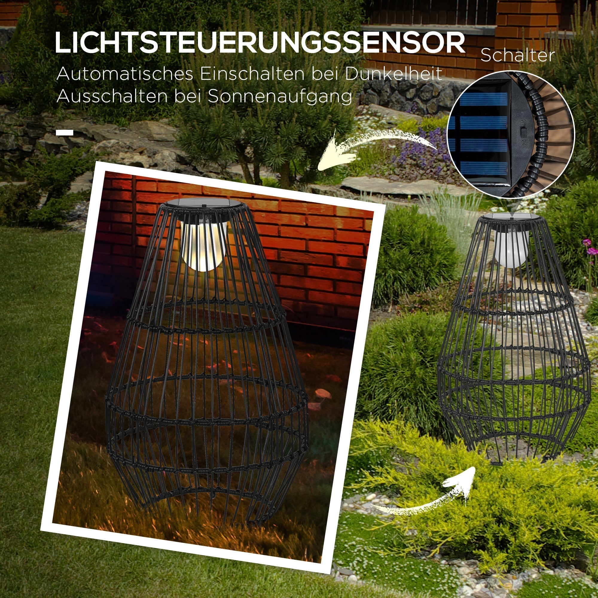Solar Lamp Drum Design Waterproof Automatic LED Black
