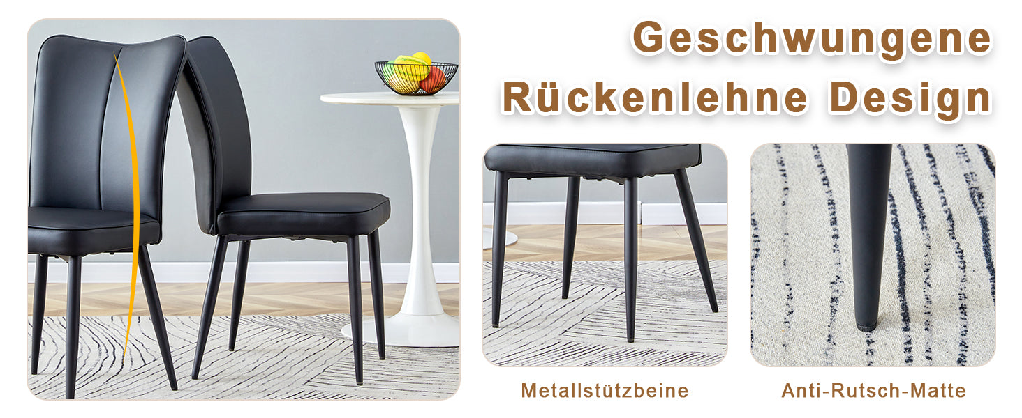 Esszimmerstuhl, minimalistisches Design, PU-Leder und Metall, Schwarz