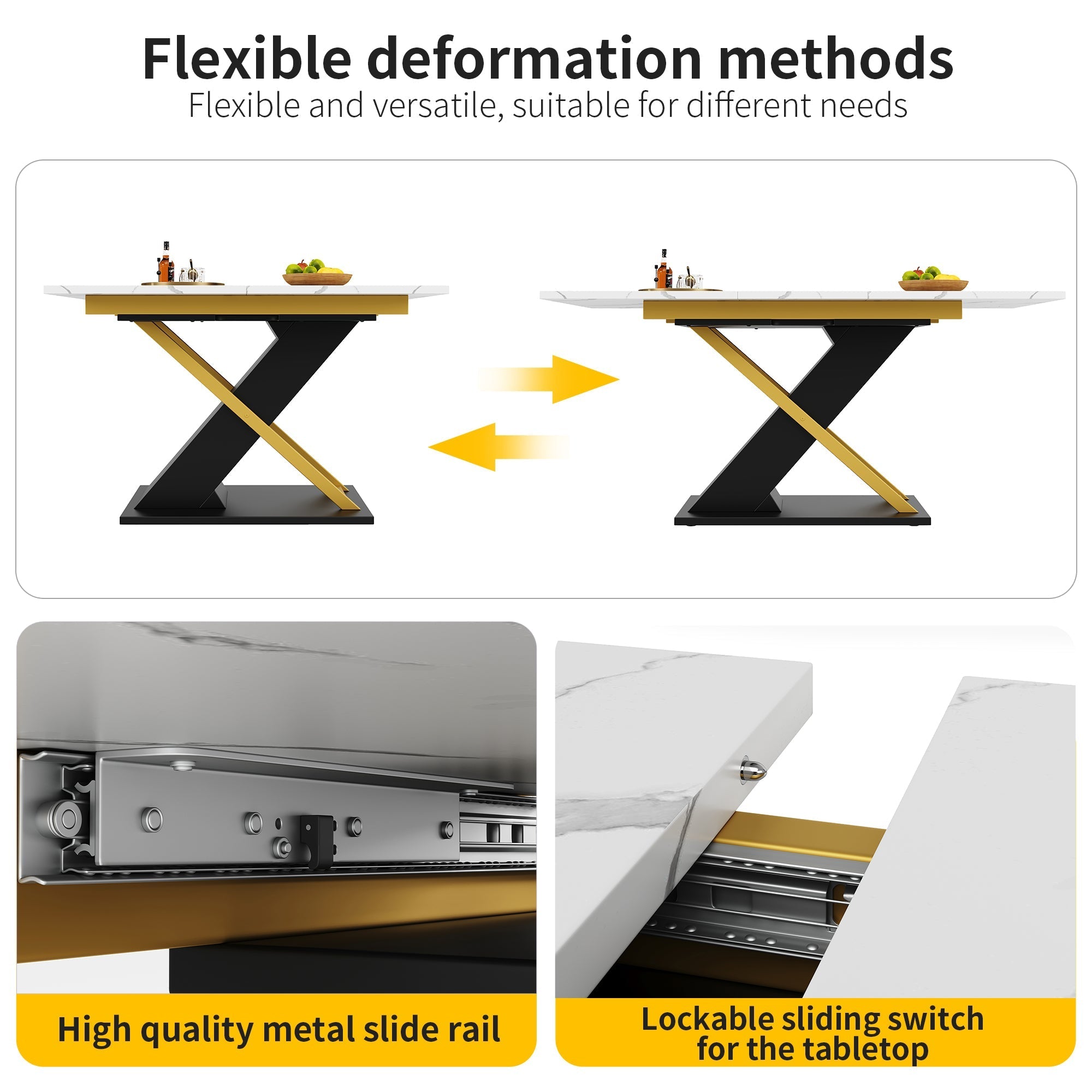 Extendable Dining Table, 120-160 x 80 cm, with Golden Cross Legs