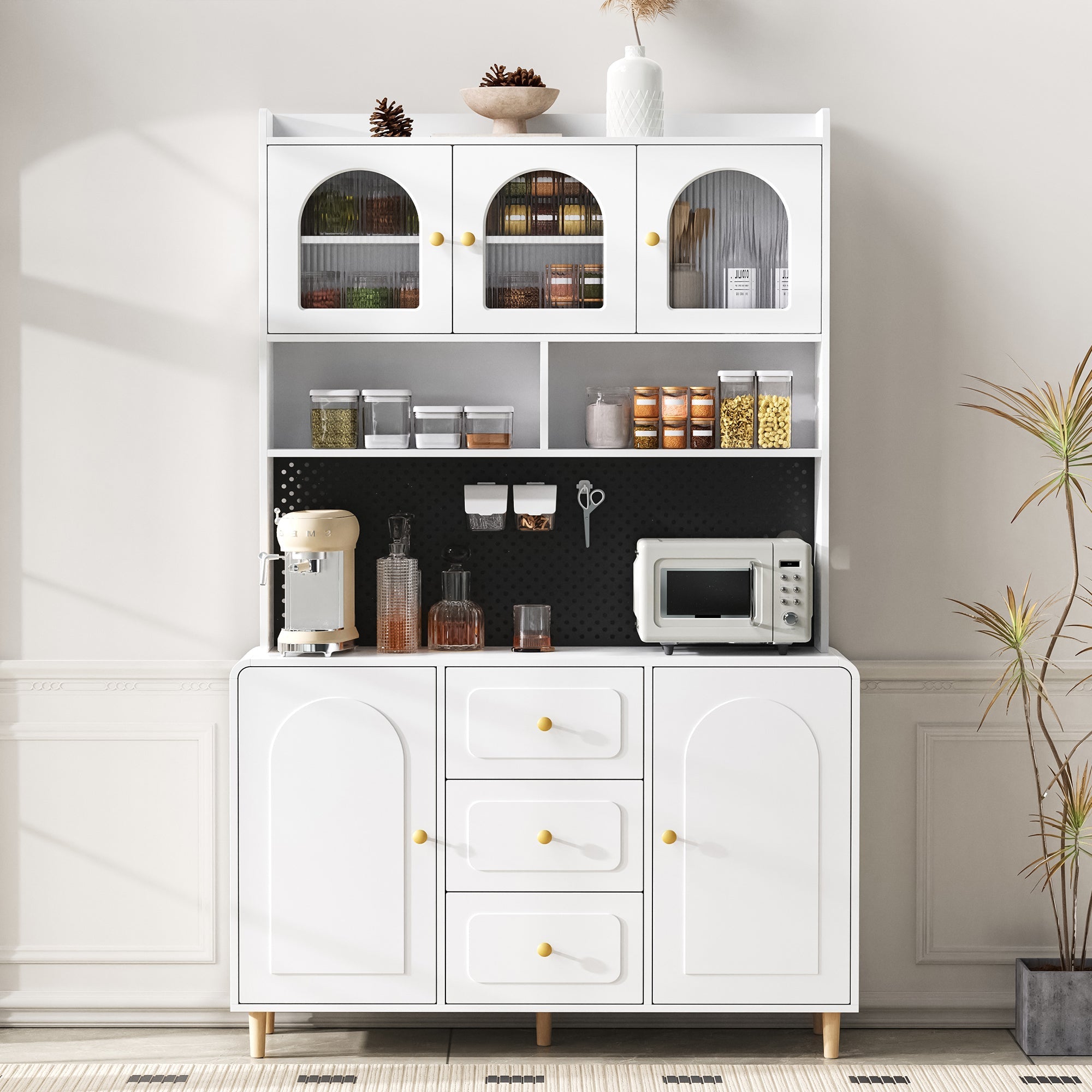 Tall Cabinet Pegboard Bar Storage Drawers White
