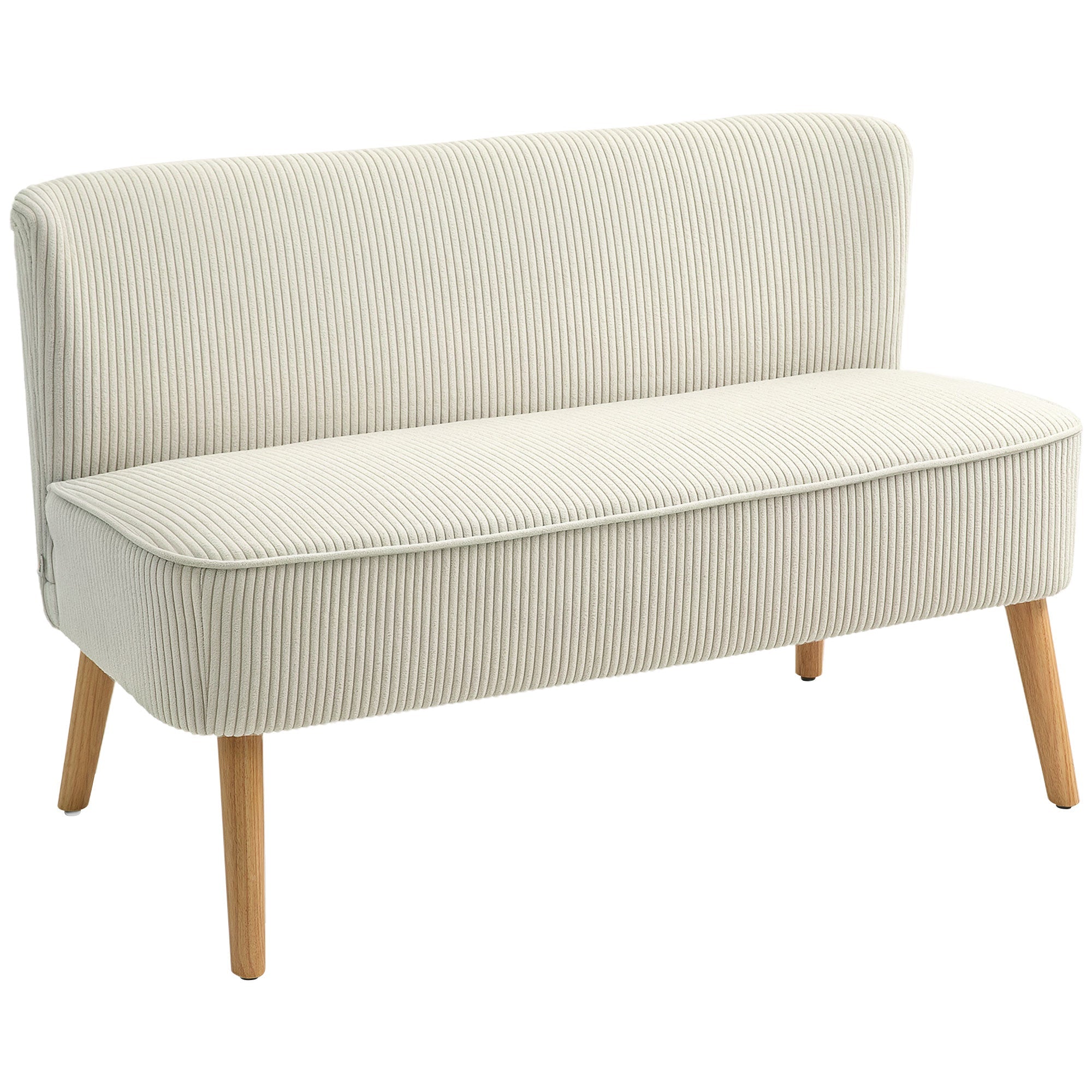 2-Seater Sofa Upholstered Lounge Wooden Legs, Corduroy Cream White
