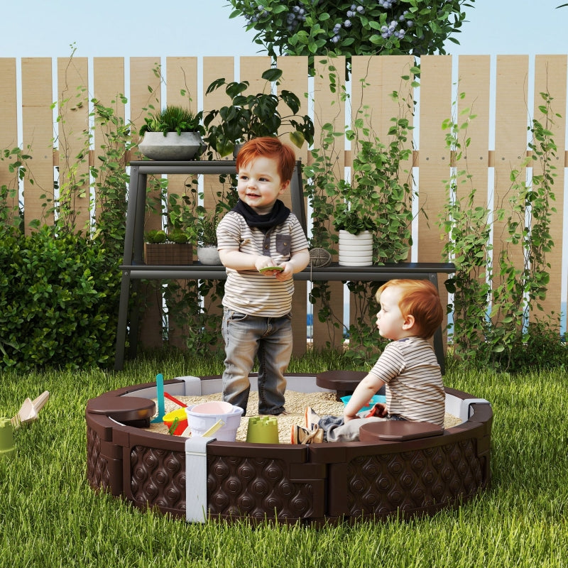 AIYAPLAY Sandpit Sandbox with 3 seats, waterproof base, weather-resistant protective cover, for 1.5-5 year old children, dark brown