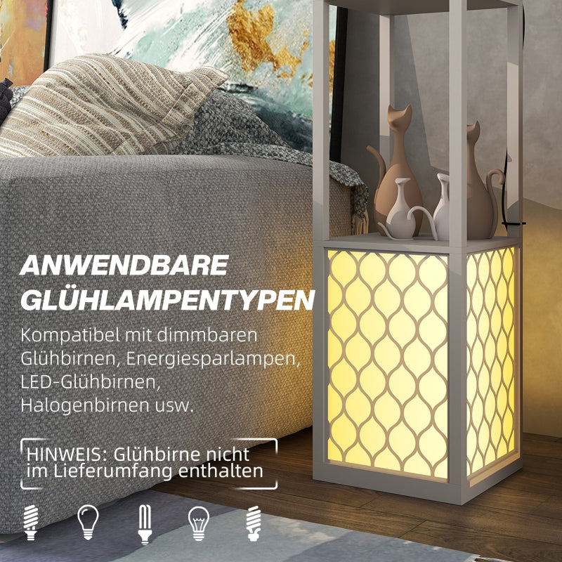 Floor Lamp, Modern Design with 2 Shelves, Pull Chain Switch, Light Grey