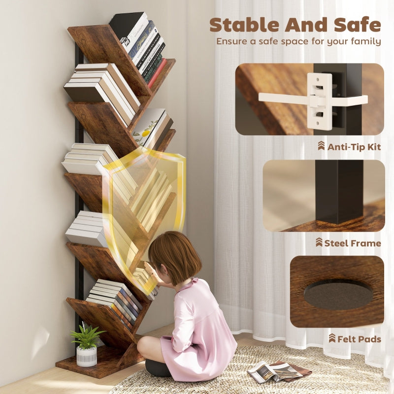 Eight-Section Tree Bookcase, Unique Design Shelf, Wood-Effect