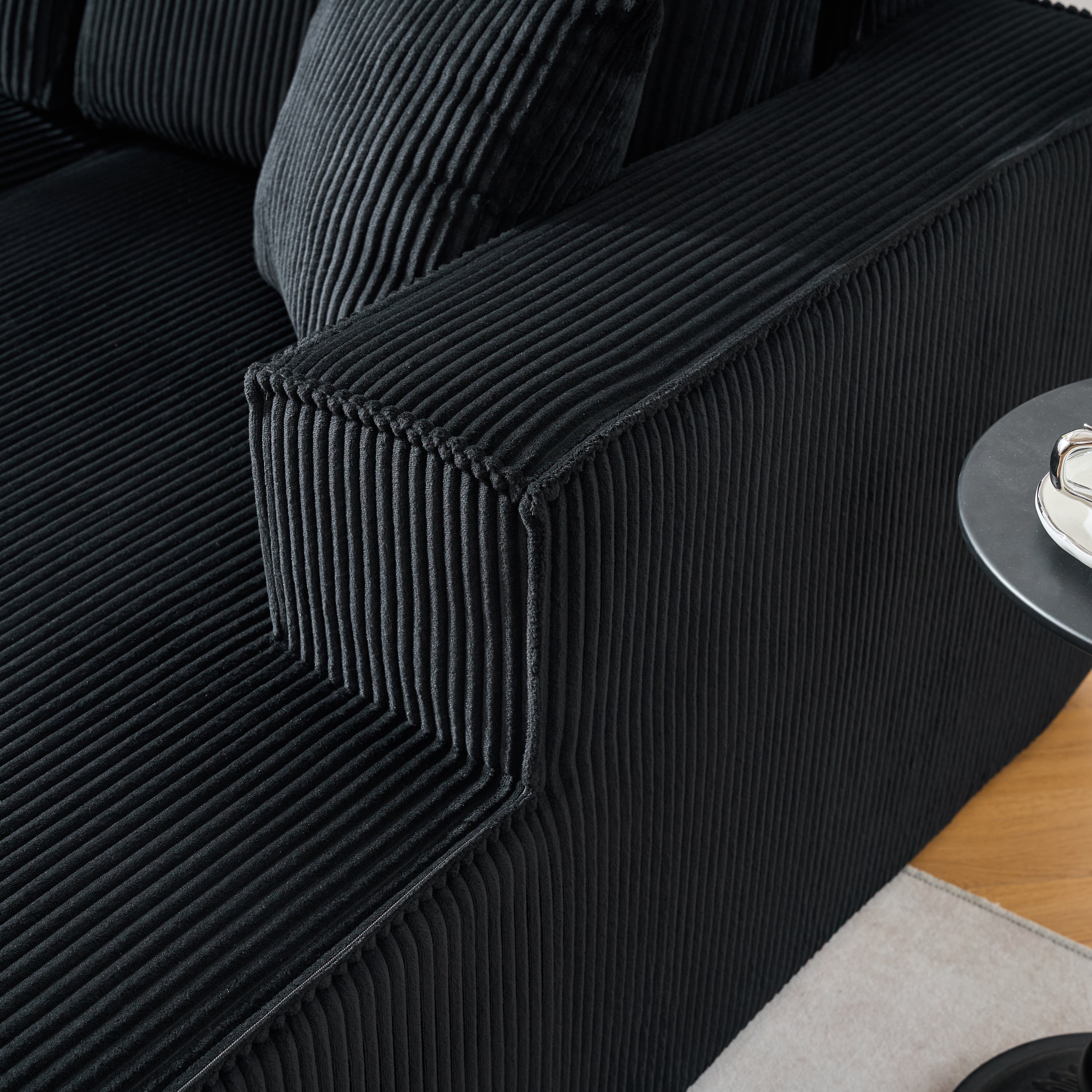 L-shaped Modular Corner Sofa 2-Seater Chaise Black Corduroy Fabric