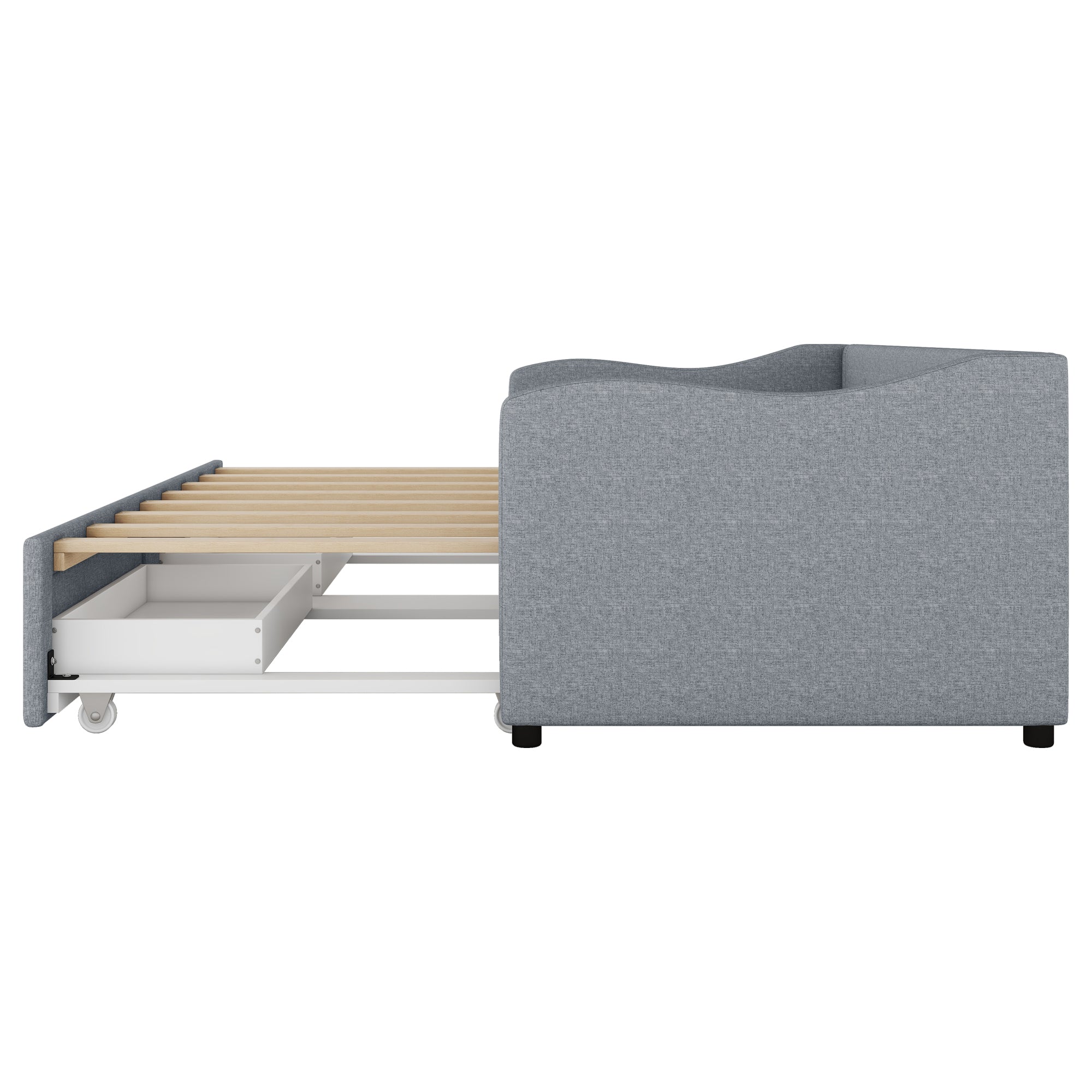 Daybed Sofa Bed 90x200cm Pull-out Bed 2 Drawers - Linen Grey