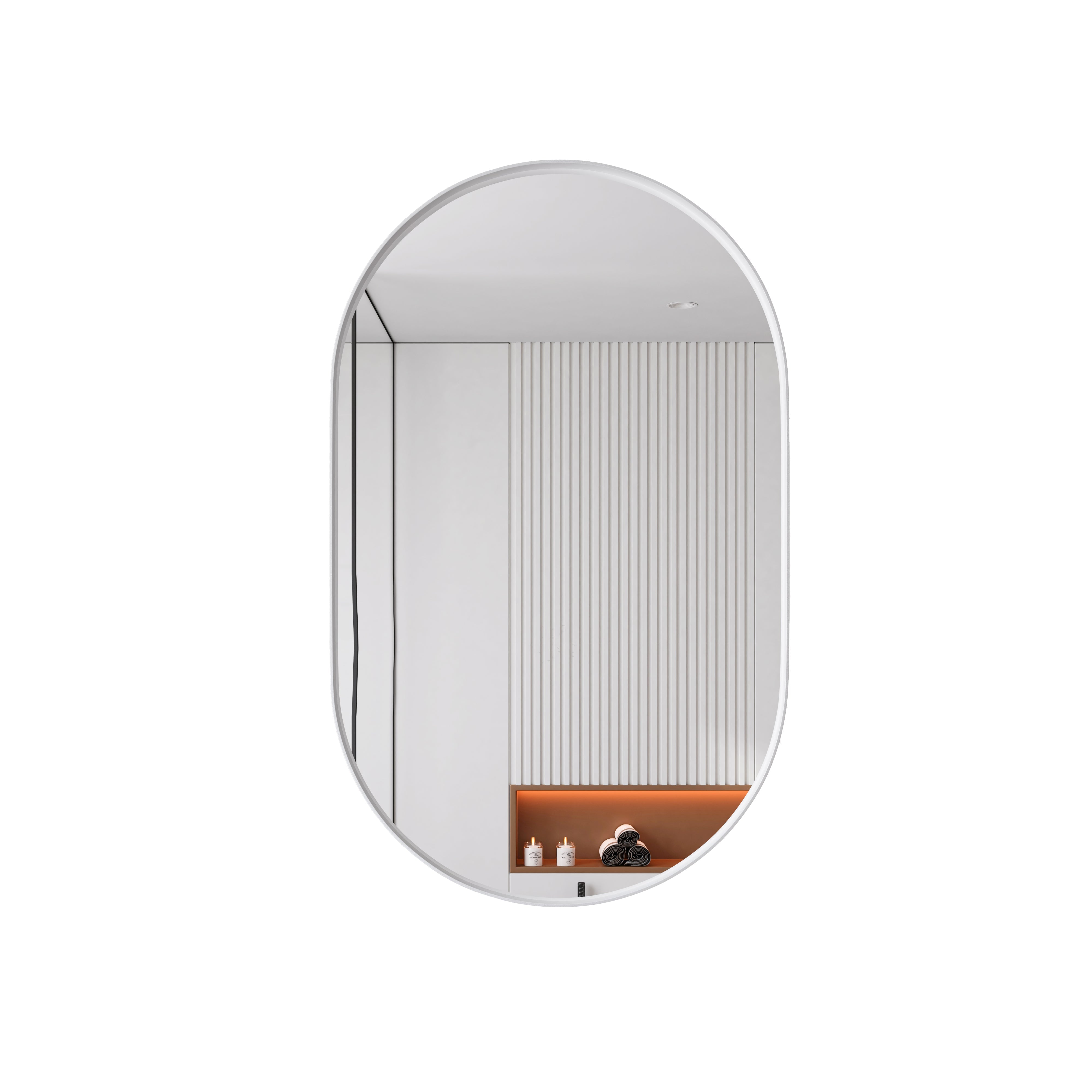 Stylish Oval Mirror Cabinet with Storage & Adjustable Shelves, White