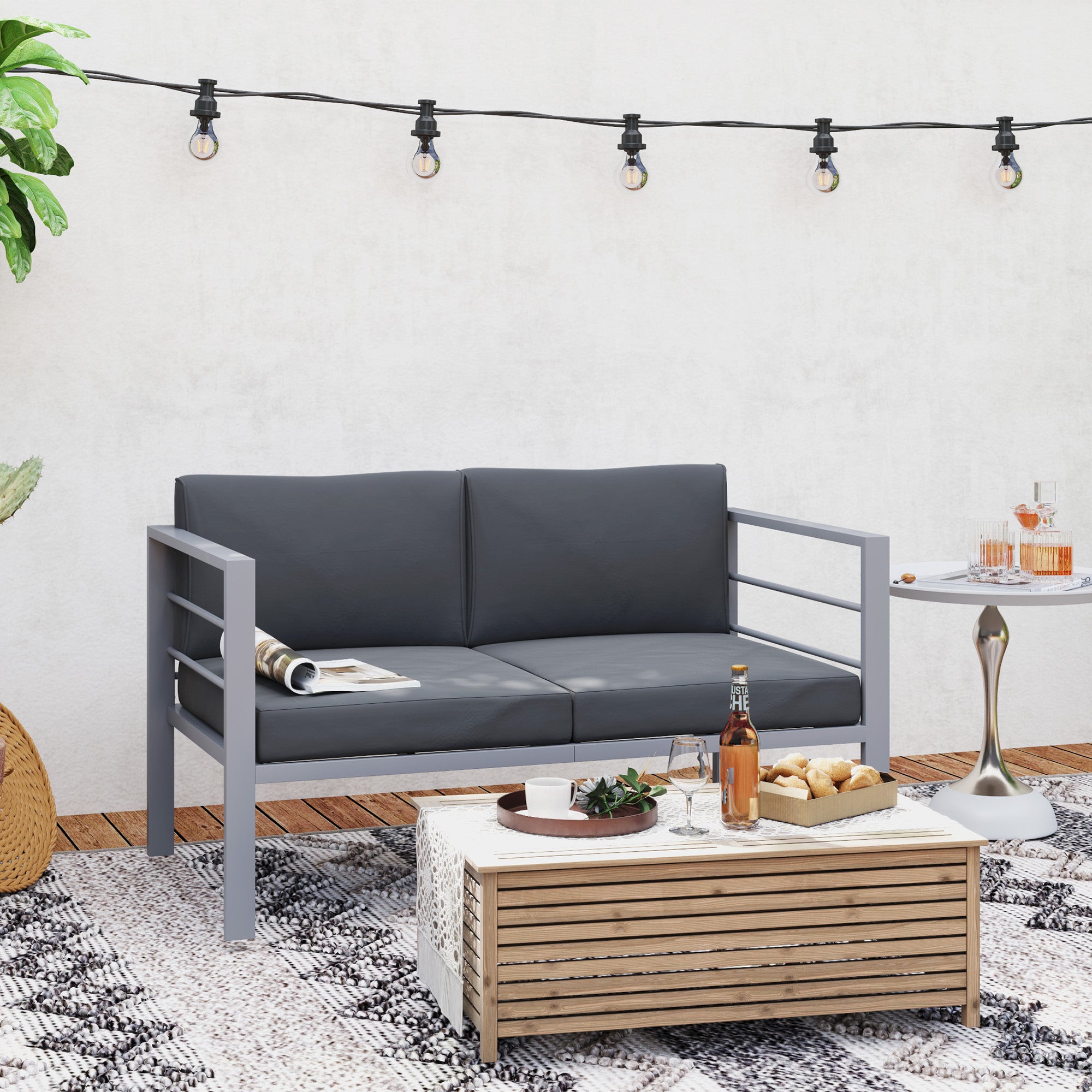 Two-Seater Garden Sofa Aluminium Frame Grey