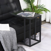 Side Table Coffee Table Marble Look Metal Frame, Black