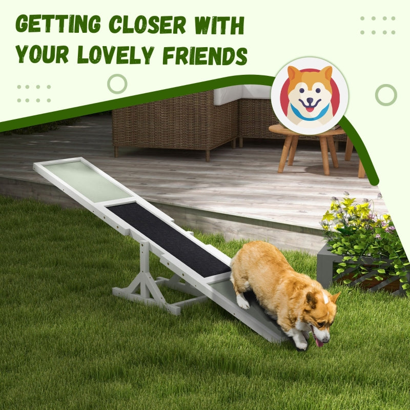 Wooden Pet Seesaw, Agility Equipment Anti-Slip Surface - White