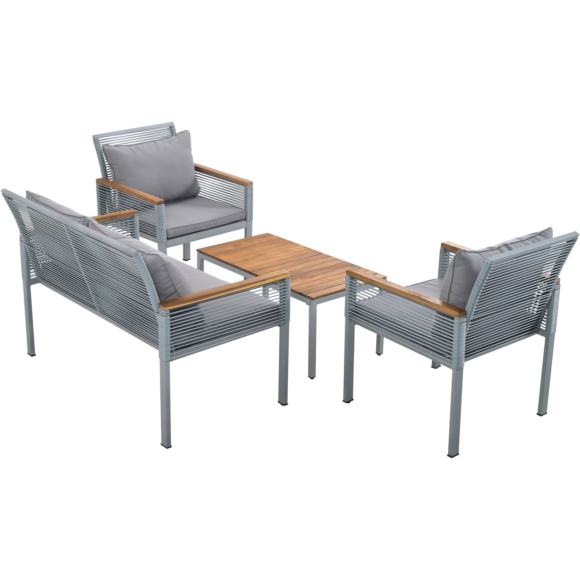Garden Lounge Set with Double Sofa and 2 Armchairs, Grey Rattan
